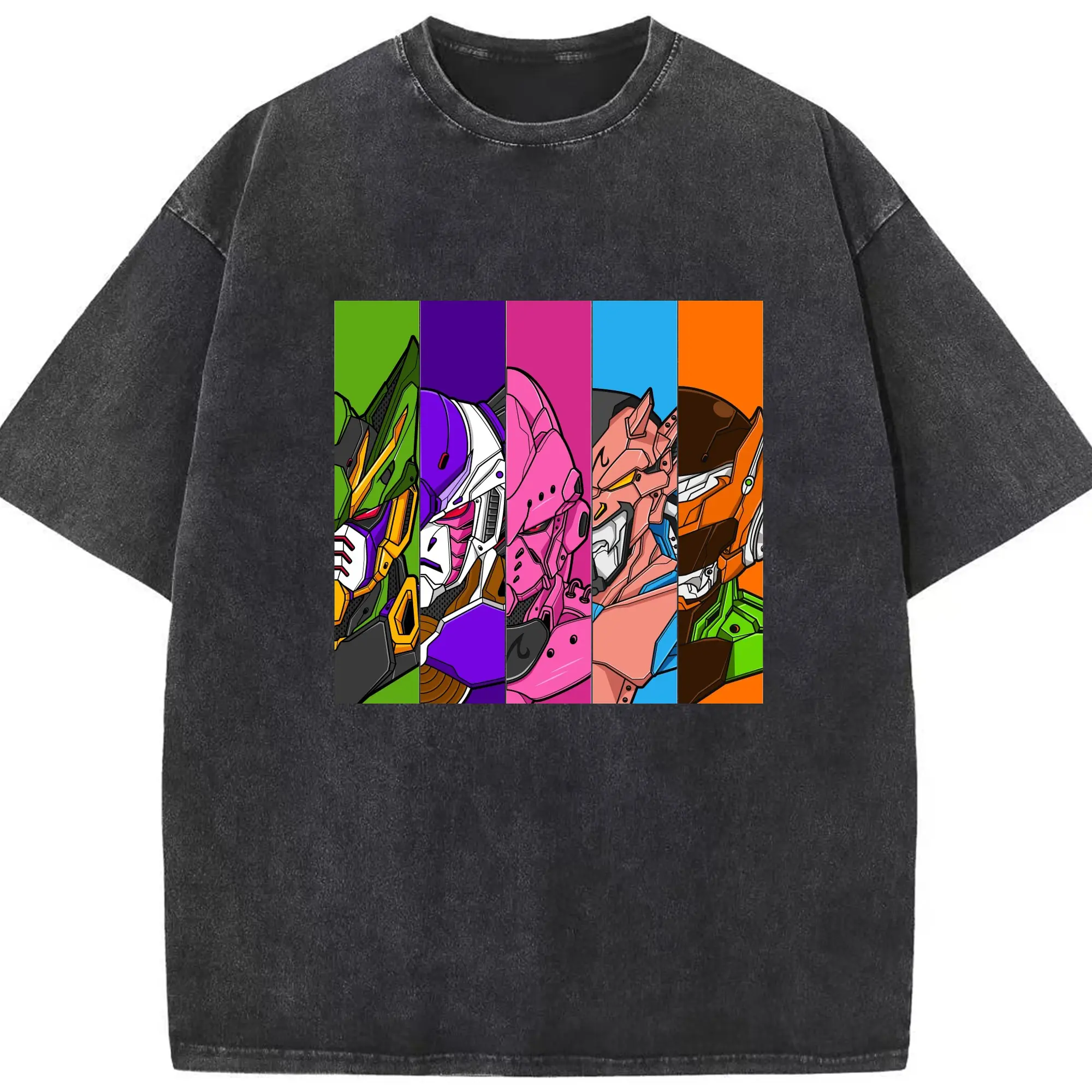 Dragon Ball x Gundam Characters DIY Shirt - Washed Vintage Look 230g Cotton Oversized T-Shirt With Front Heat Transfer Print – Soft, Lightweight, Stylish Fit – Comfortable Casual Wear For Sports & Everyday Use