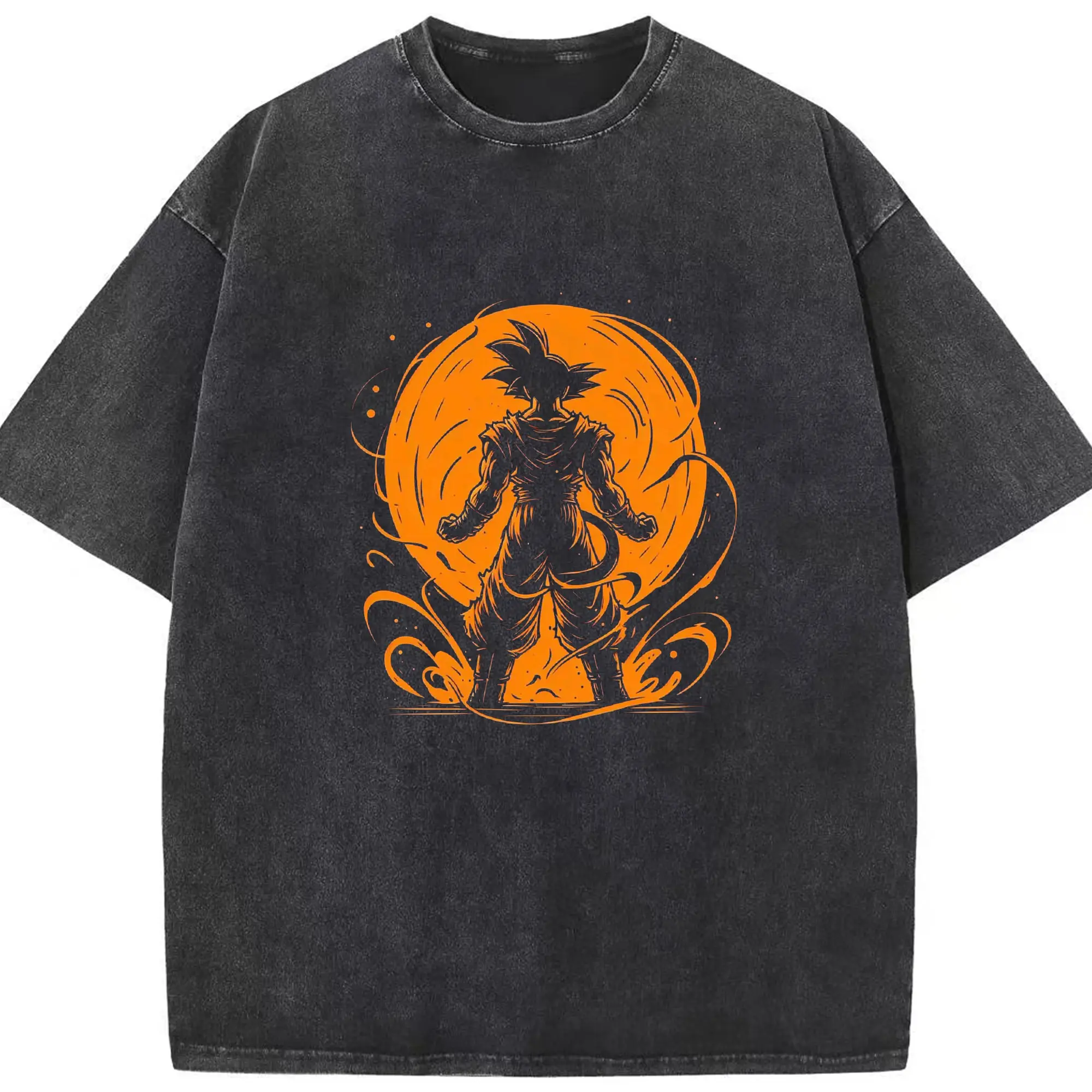 Dragon Ball Saiyan Minimalist Orange Style DIY - Washed Vintage Look 230g Cotton Oversized T-Shirt With Front Heat Transfer Print – Soft, Lightweight, Stylish Fit – Comfortable Casual Wear For Sports & Everyday Use