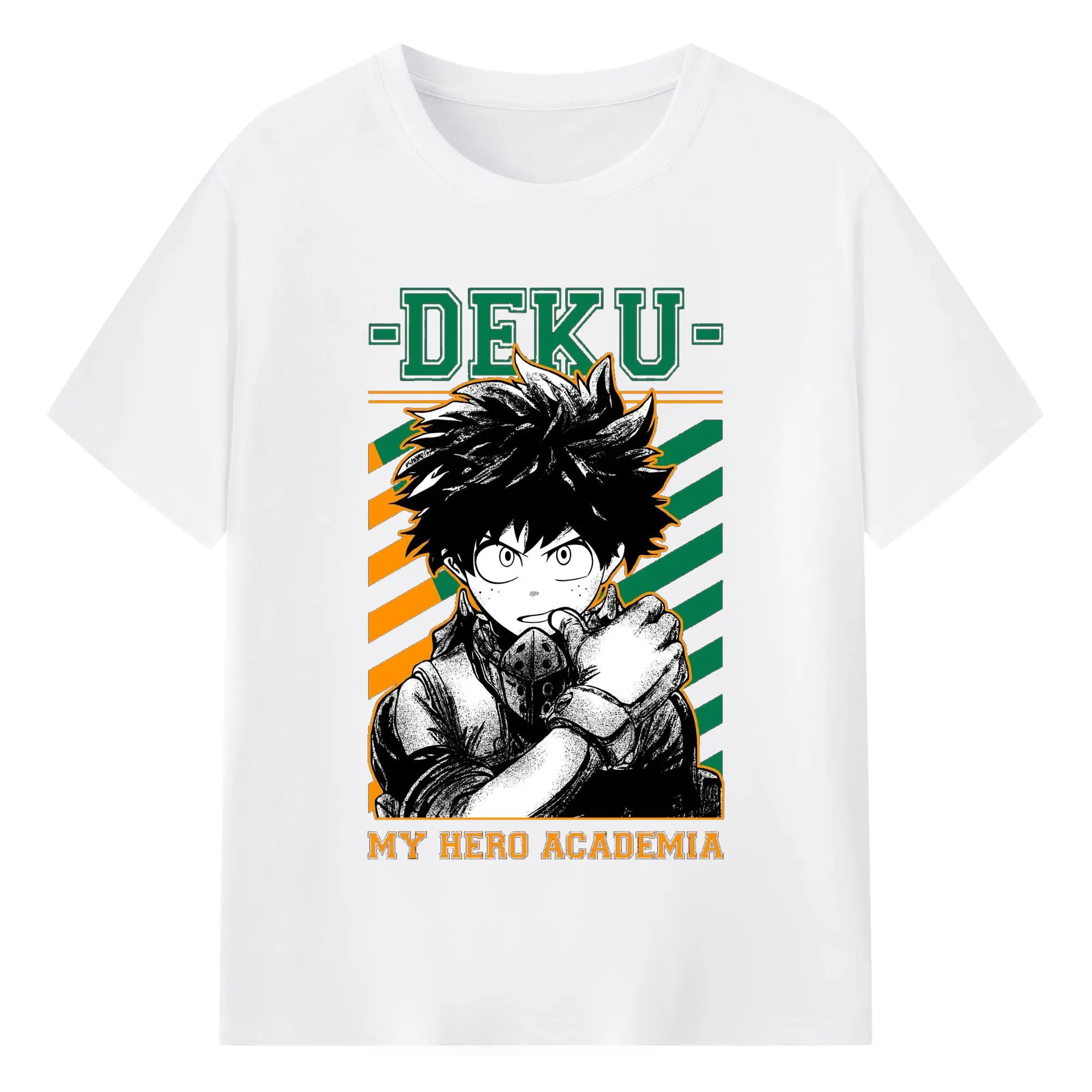 My Hero Academia Deku Retro Campus Style DIY - 180g Cotton T-Shirt With Front Heat Transfer Print – Soft, Lightweight, Fitted Design – Comfortable Casual Wear For Sports & Everyday Use
