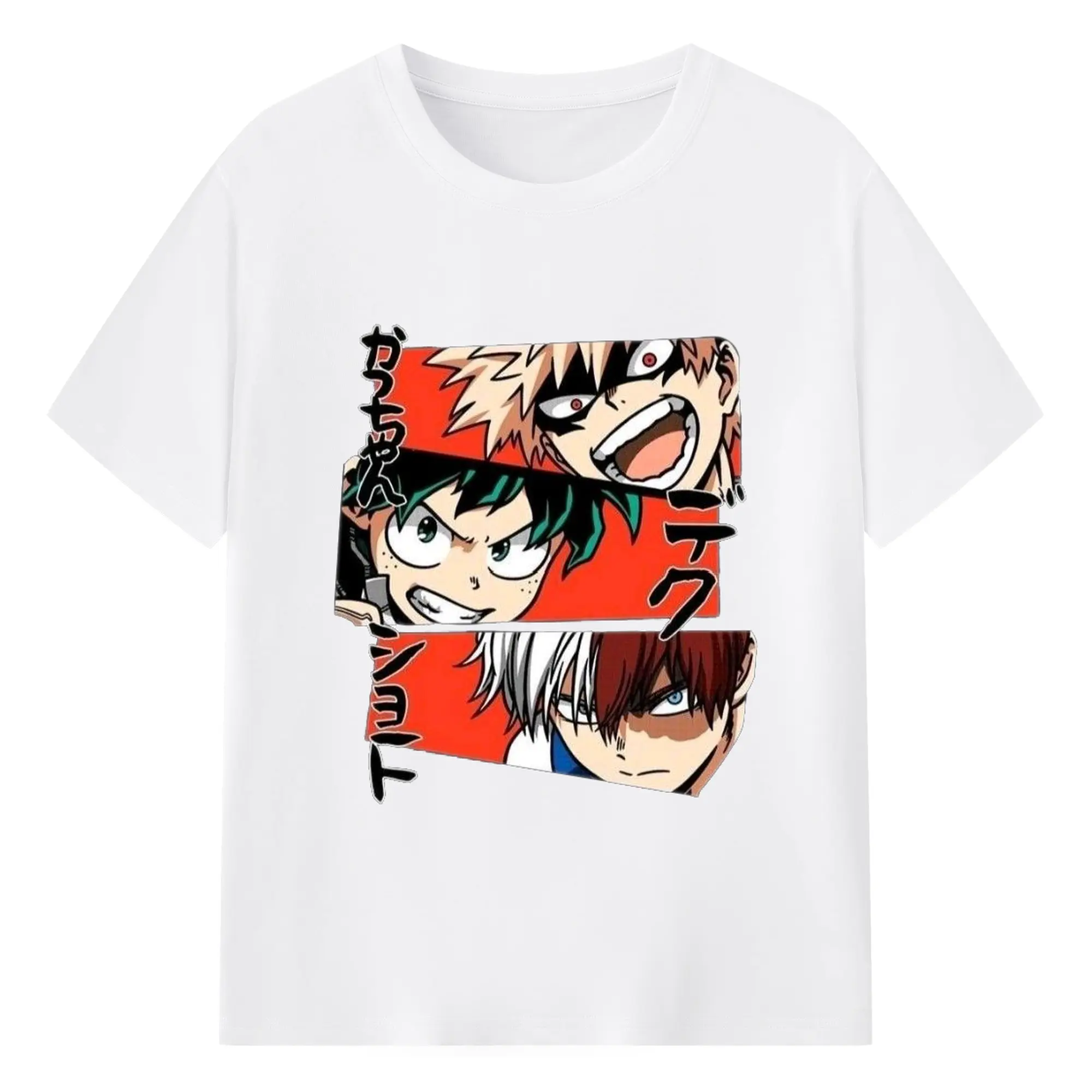 MHA Big 3 Manga Collage Trendy DIY - 180g Cotton T-Shirt With Front Heat Transfer Print – Soft, Lightweight, Fitted Design – Comfortable Casual Wear For Sports & Everyday Use
