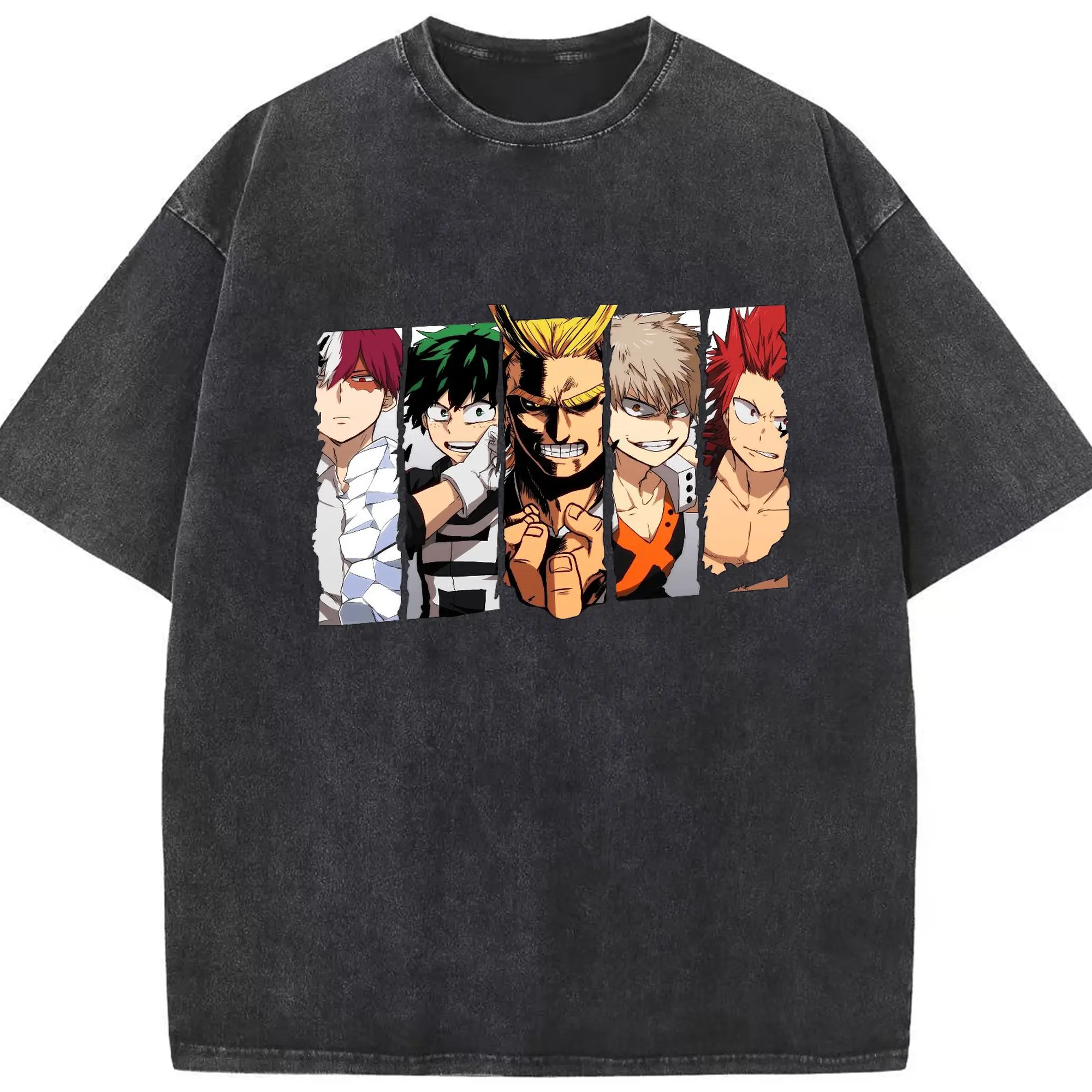 My Hero Academia Core Heroes Collage DIY - Washed Vintage Look 230g Cotton Oversized T-Shirt With Front Heat Transfer Print – Soft, Lightweight, Stylish Fit – Comfortable Casual Wear For Sports & Everyday Use