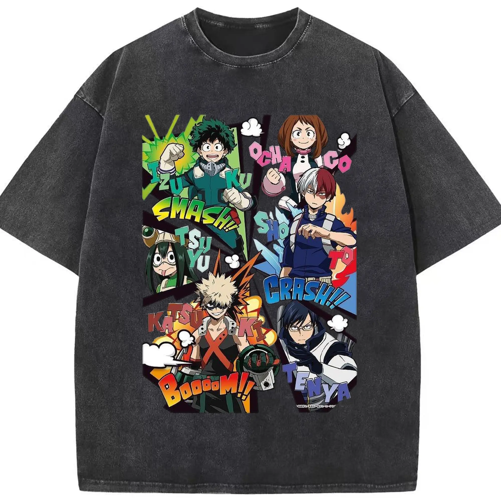 My Hero Academia Class 1-A Characters DIY - Washed Vintage Look 230g Cotton Oversized T-Shirt With Front Heat Transfer Print – Soft, Lightweight, Stylish Fit – Comfortable Casual Wear For Sports & Everyday Use