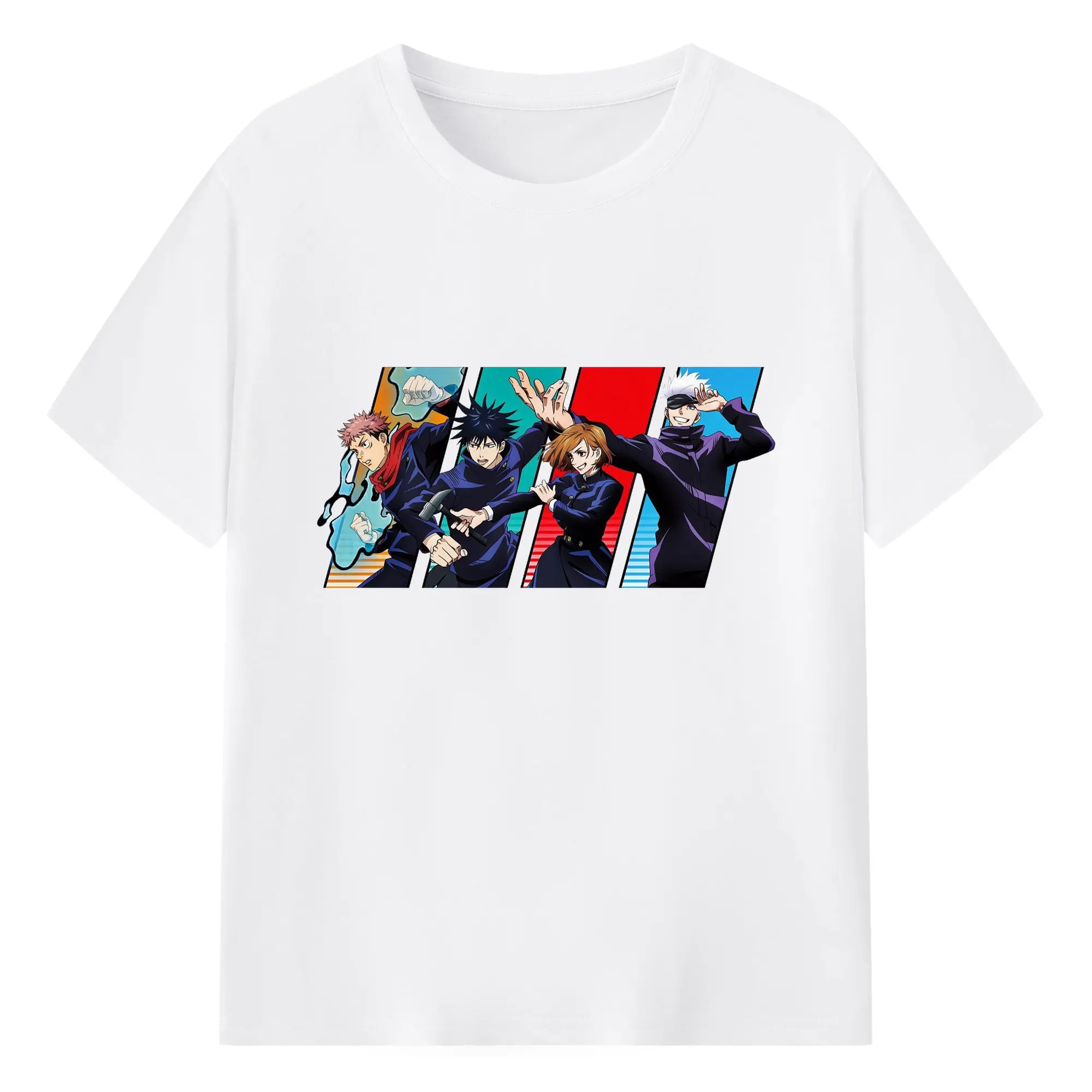 Jujutsu Kaisen-Inspired Anime Group Trendy DIY - 180g Cotton T-Shirt With Front Heat Transfer Print – Soft, Lightweight, Fitted Design – Comfortable Casual Wear For Sports & Everyday Use