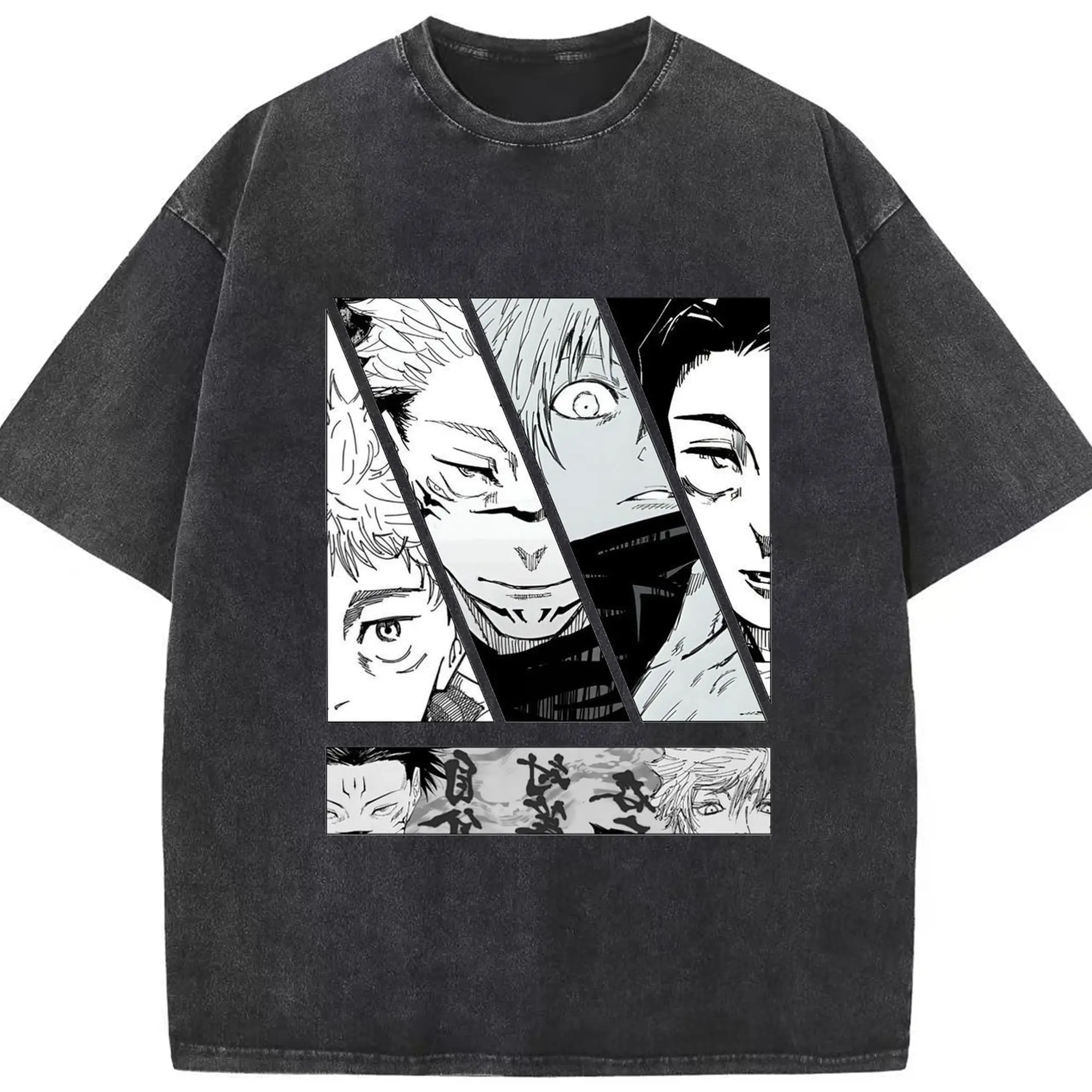 Jujutsu Kaisen Manga Panel DIY - Washed Vintage Look 230g Cotton Oversized T-Shirt With Front Heat Transfer Print – Soft, Lightweight, Stylish Fit – Comfortable Casual Wear For Sports & Everyday Use