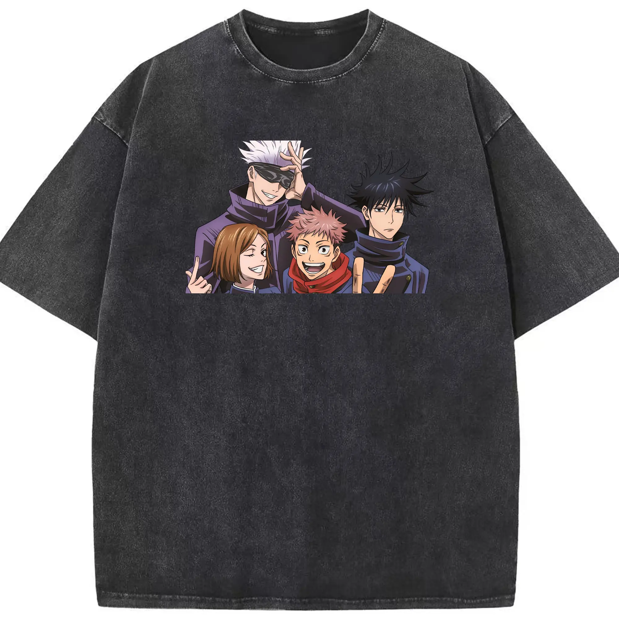 Jujutsu Kaisen Main Characters DIY - Washed Vintage Look 230g Cotton Oversized T-Shirt With Front Heat Transfer Print – Soft, Lightweight, Stylish Fit – Comfortable Casual Wear For Sports & Everyday Use