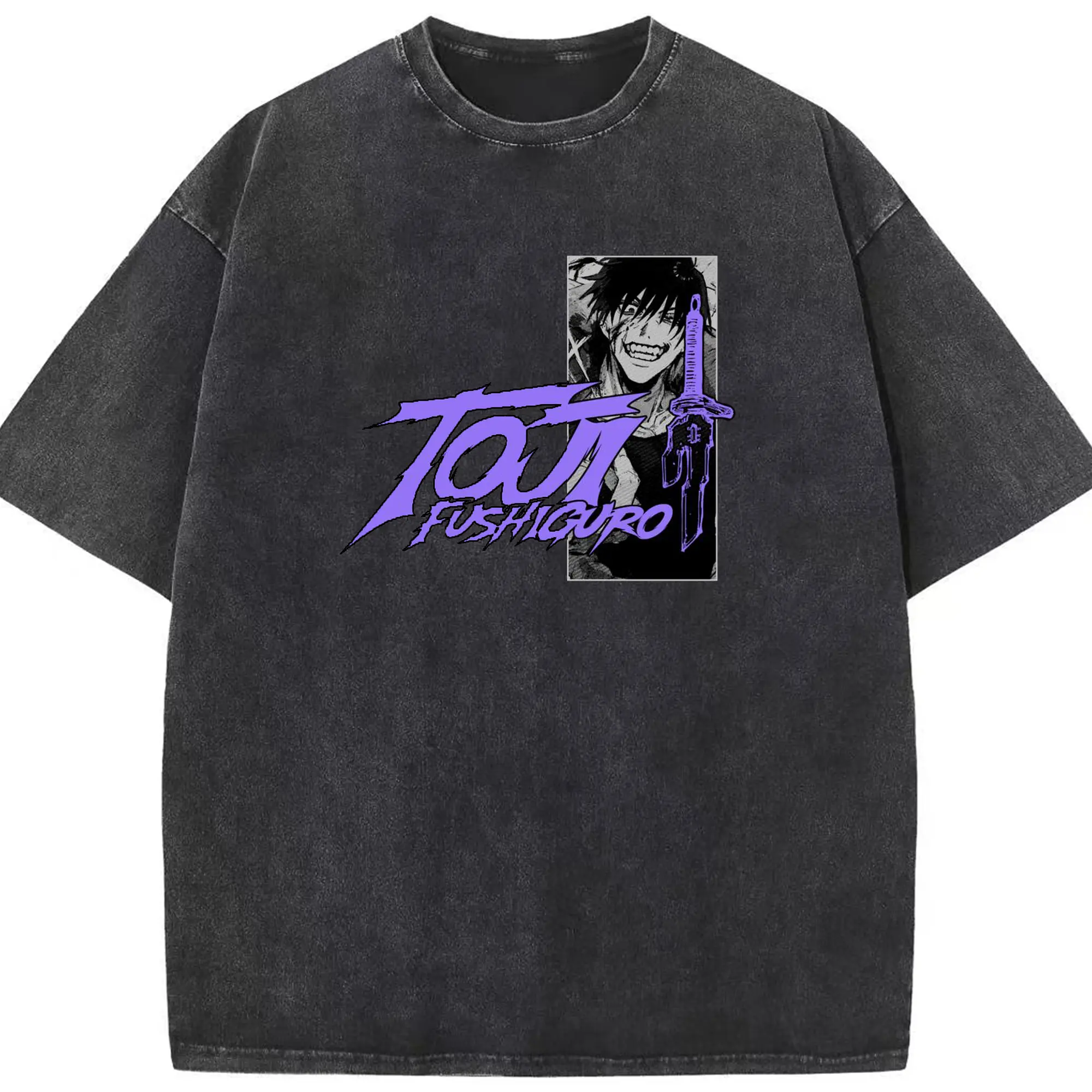 Jujutsu Kaisen Toji Fushiguro DIY - Washed Vintage Look 230g Cotton Oversized T-Shirt With Front Heat Transfer Print – Soft, Lightweight, Stylish Fit – Comfortable Casual Wear For Sports & Everyday Use