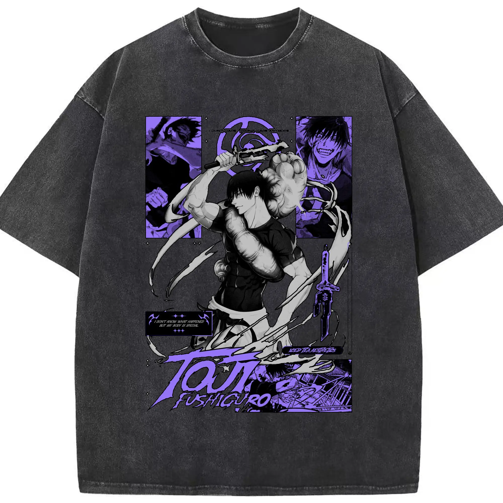 Jujutsu Kaisen Toji Fushiguro Dark Manga DIY - Washed Vintage Look 230g Cotton Oversized T-Shirt With Front Heat Transfer Print – Soft, Lightweight, Stylish Fit – Comfortable Casual Wear For Sports & Everyday Use