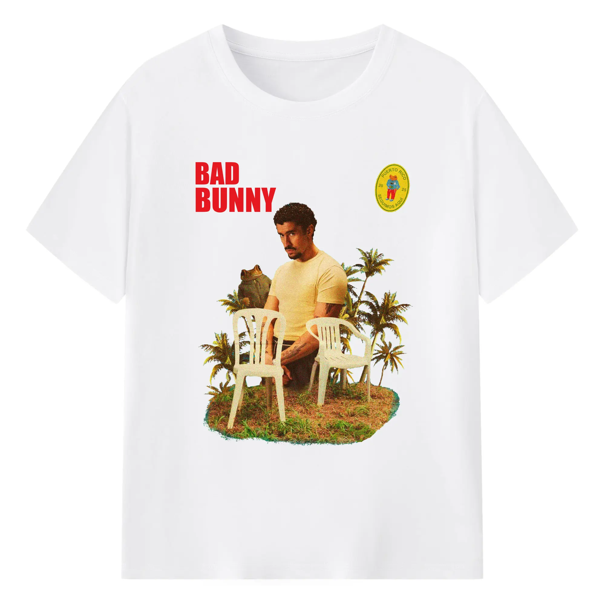 Bad Bunny Puerto Rico Retro Collage DIY - 180g Cotton T-Shirt With Front Heat Transfer Print – Soft, Lightweight, Fitted Design – Comfortable Casual Wear For Sports & Everyday Use