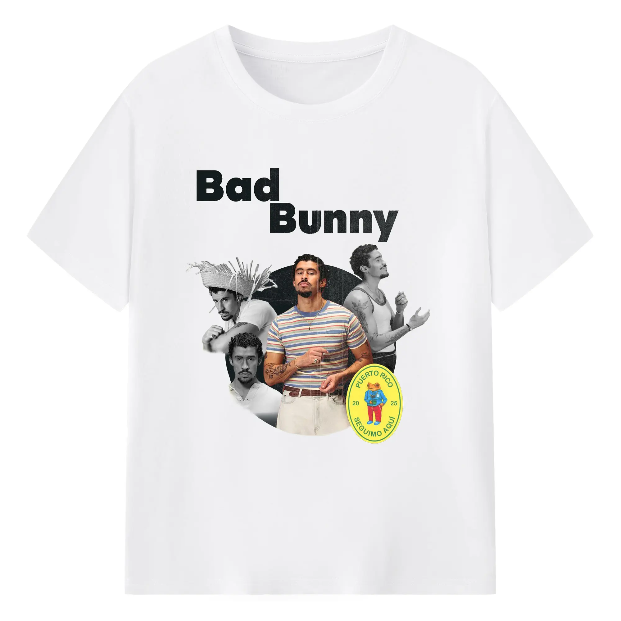 Bad Bunny PUERTO RICO SEGUIMOS AQUÍ DIY - 180g Cotton T-Shirt With Front Heat Transfer Print – Soft, Lightweight, Fitted Design – Comfortable Casual Wear For Sports & Everyday Use
