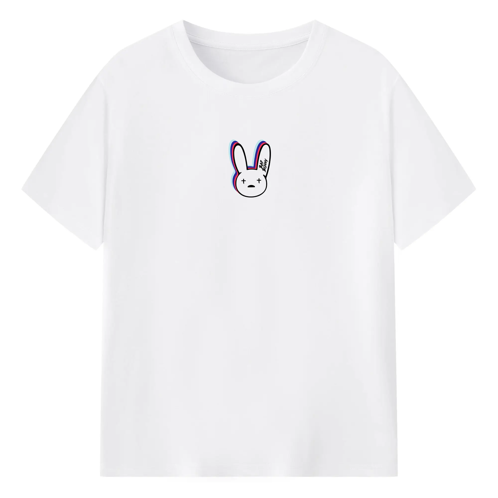 Bad Bunny Cartoon Logo DIY - 180g Cotton T-Shirt With Front Heat Transfer Print – Soft, Lightweight, Fitted Design – Comfortable Casual Wear For Sports & Everyday Use