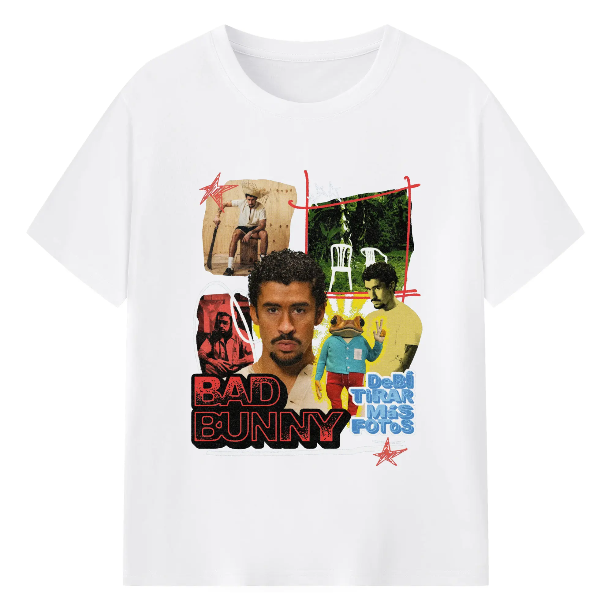 Bad Bunny-Inspired Latin Retro Trend Art DIY - 180g Cotton T-Shirt With Front Heat Transfer Print – Soft, Lightweight, Fitted Design – Comfortable Casual Wear For Sports & Everyday Use