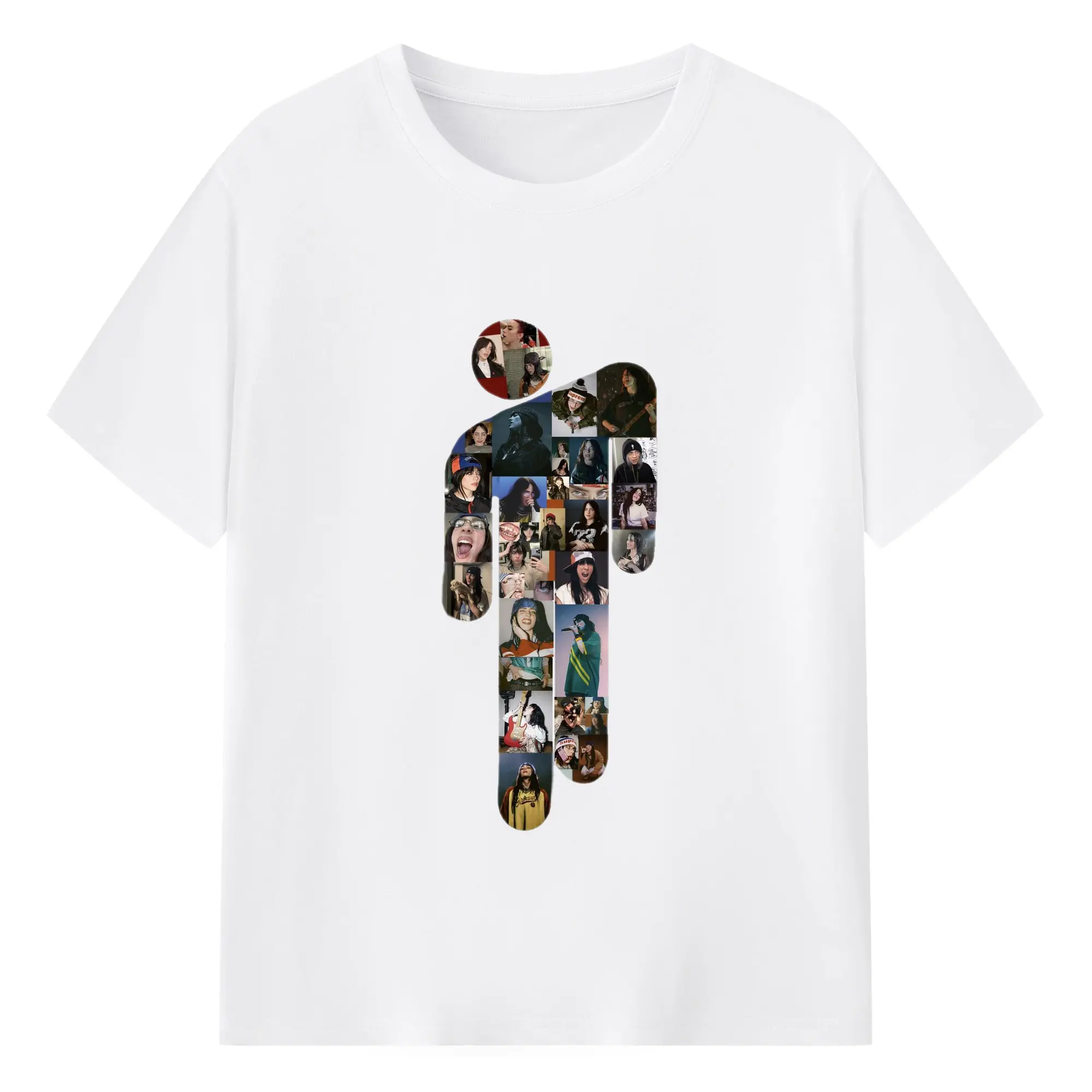 Billie Eilish Art Collage Logo DIY - 180g Cotton T-Shirt With Front Heat Transfer Print – Soft, Lightweight, Fitted Design – Comfortable Casual Wear For Sports & Everyday Use