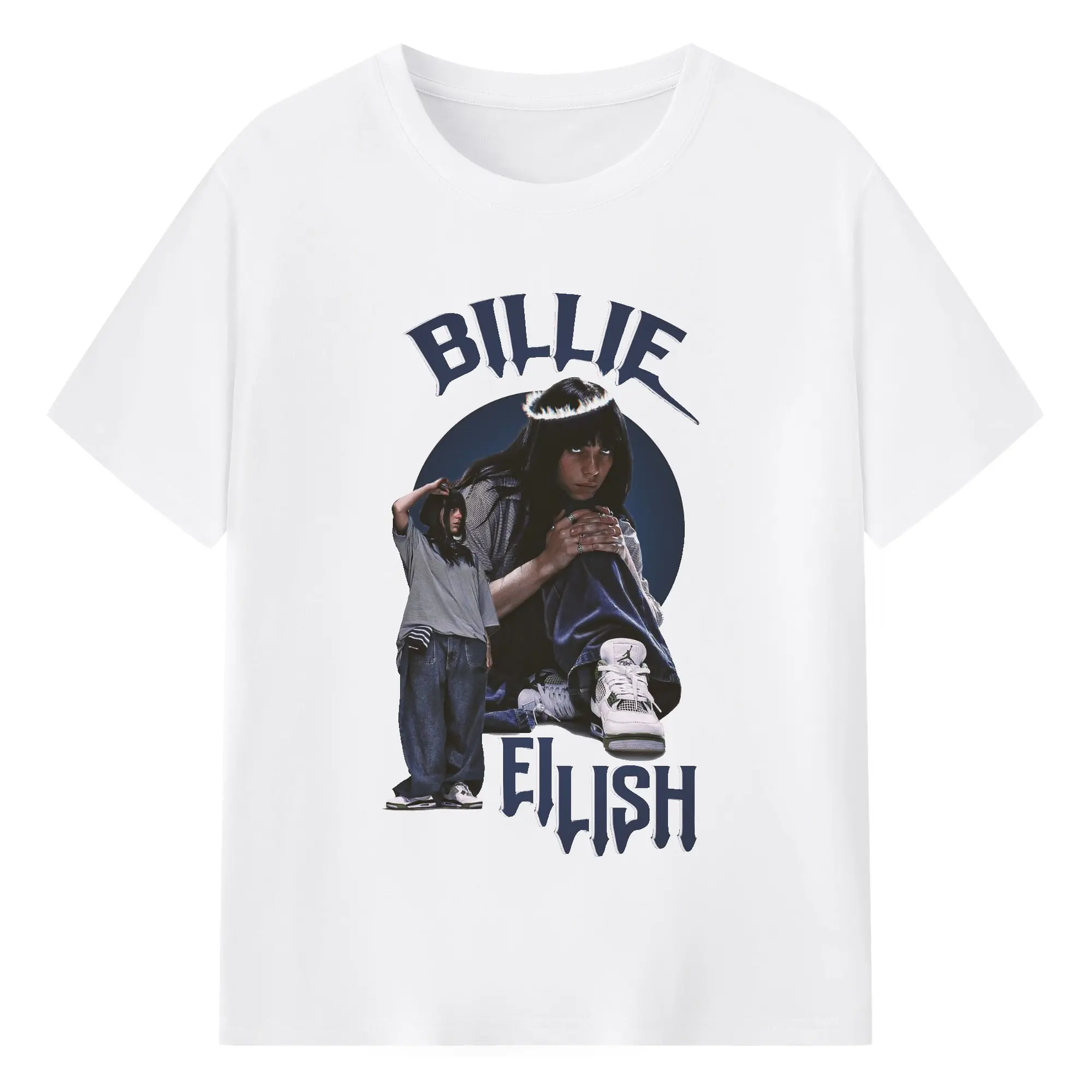 Billie Eilish Dark Street DIY - 180g Cotton T-Shirt With Front Heat Transfer Print – Soft, Lightweight, Fitted Design – Comfortable Casual Wear For Sports & Everyday Use