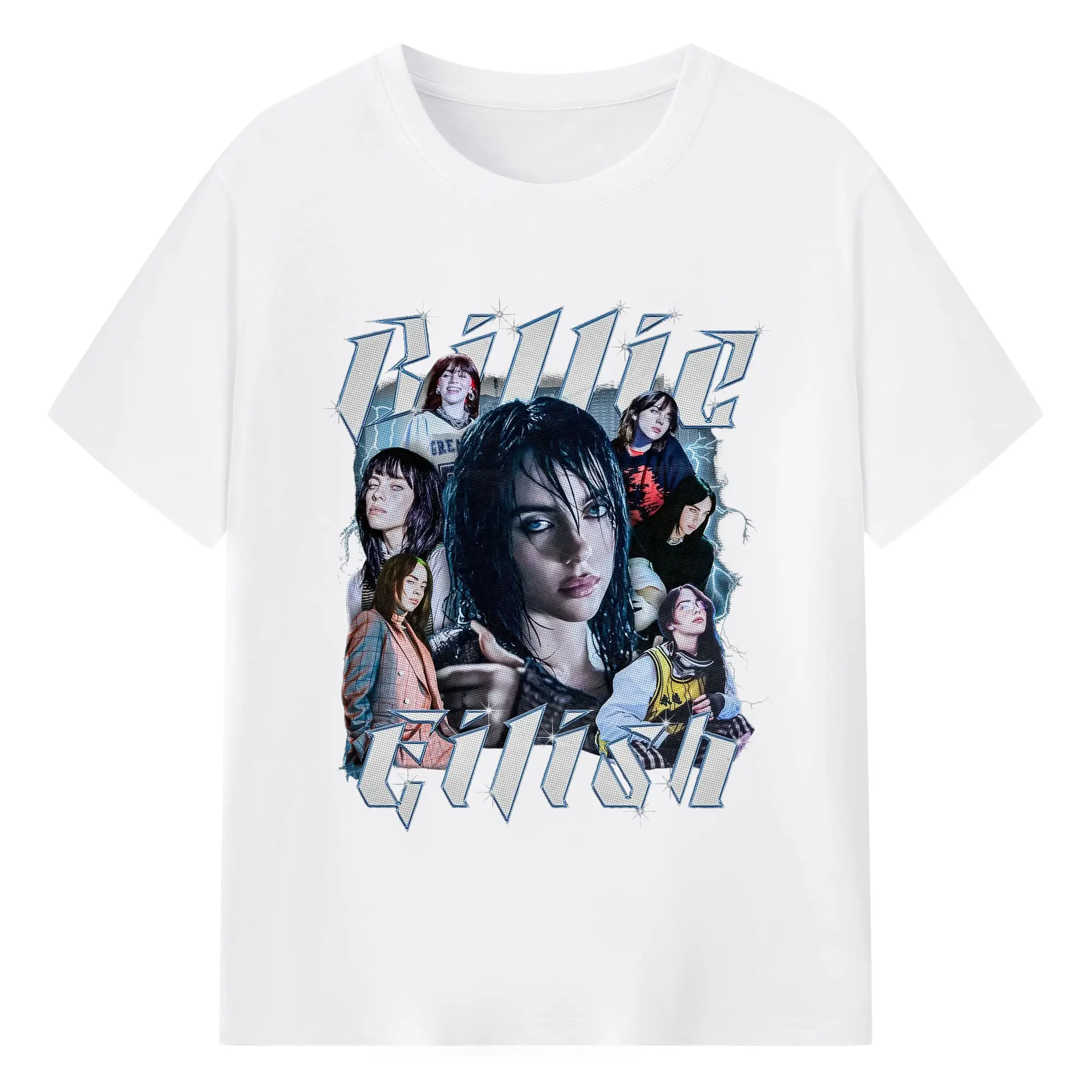 Retro Billie Eilish Collage 2K Aesthetic Oversized Graphic DIY - 180g Cotton T-Shirt With Front Heat Transfer Print – Soft, Lightweight, Fitted Design – Comfortable Casual Wear For Sports & Everyday Use