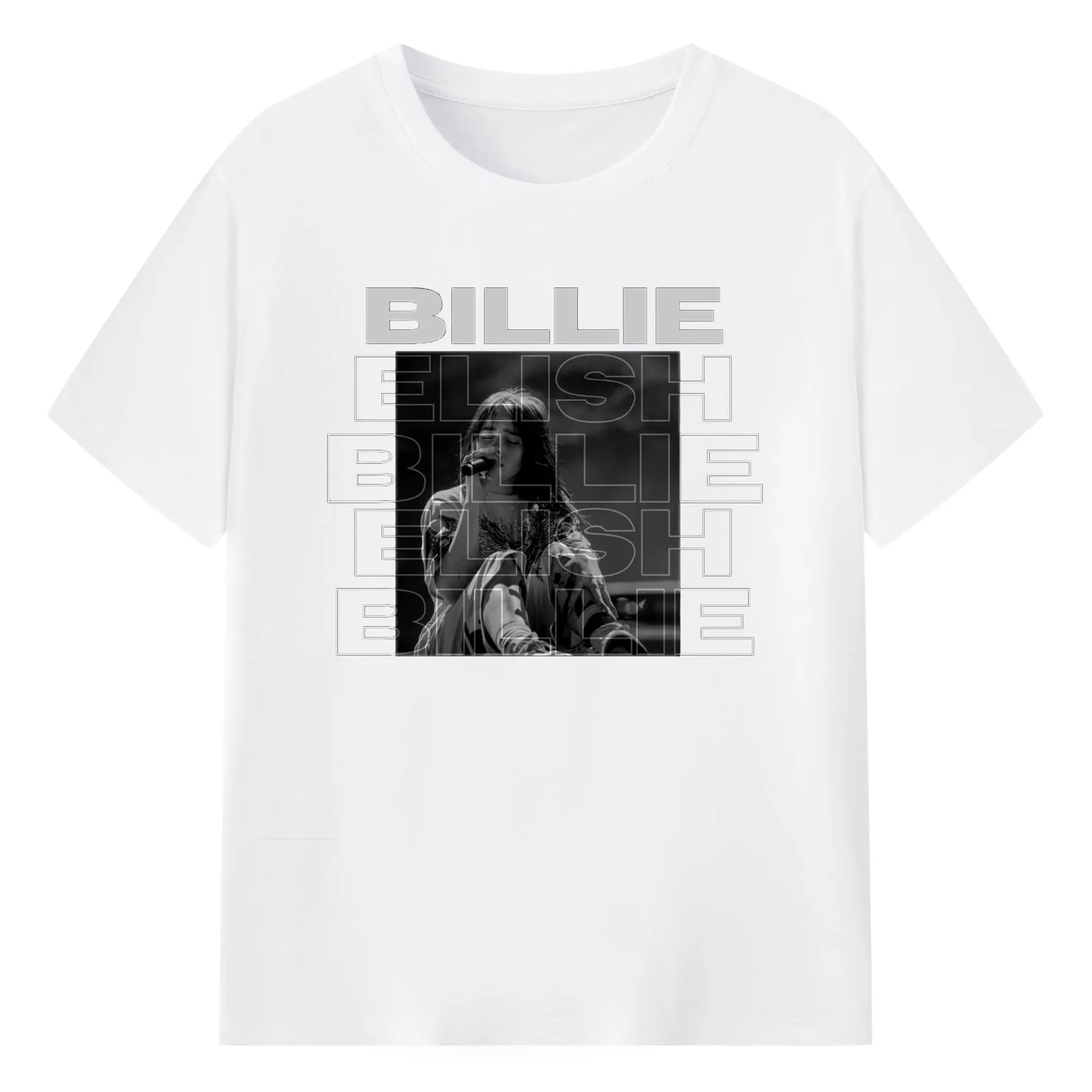 Billie Eilish Minimalist Black & White DIY - 180g Cotton T-Shirt With Front Heat Transfer Print – Soft, Lightweight, Fitted Design – Comfortable Casual Wear For Sports & Everyday Use