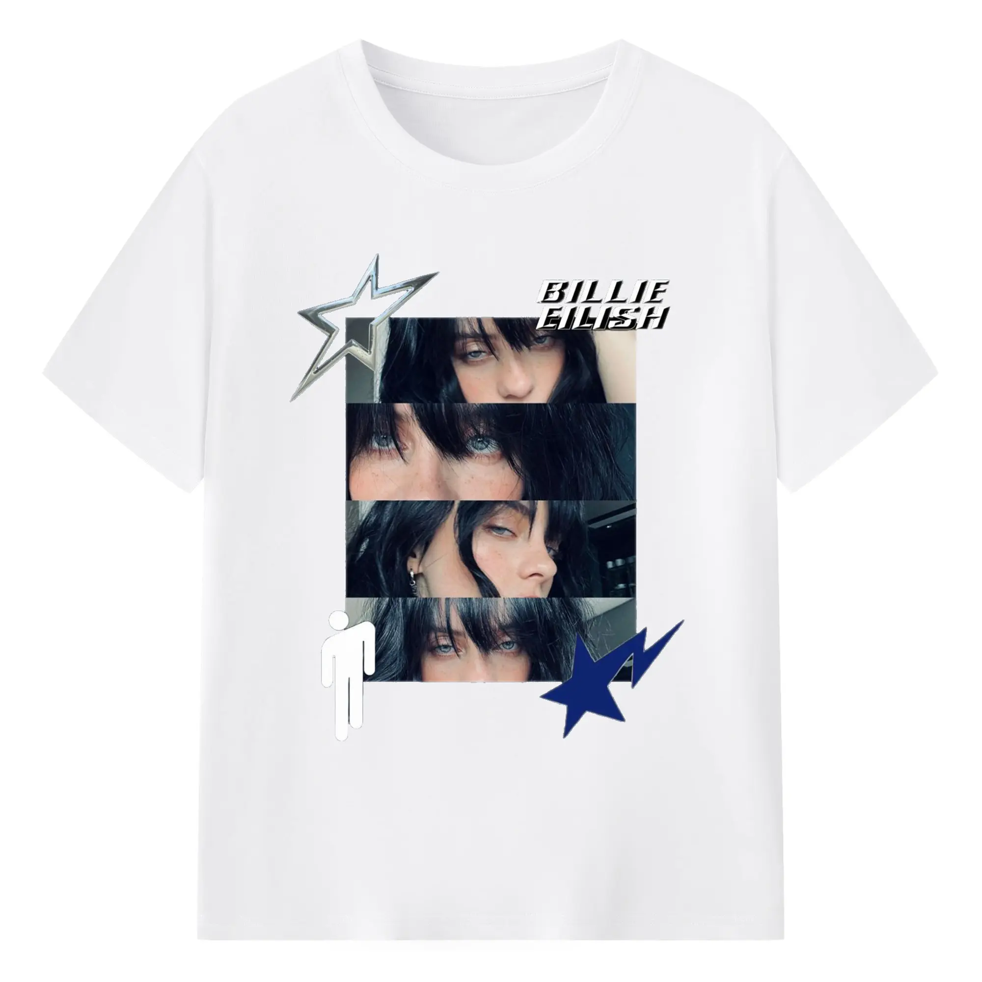 Billie Eilish Minimalist Star Collage DIY - 180g Cotton T-Shirt With Front Heat Transfer Print – Soft, Lightweight, Fitted Design – Comfortable Casual Wear For Sports & Everyday Use