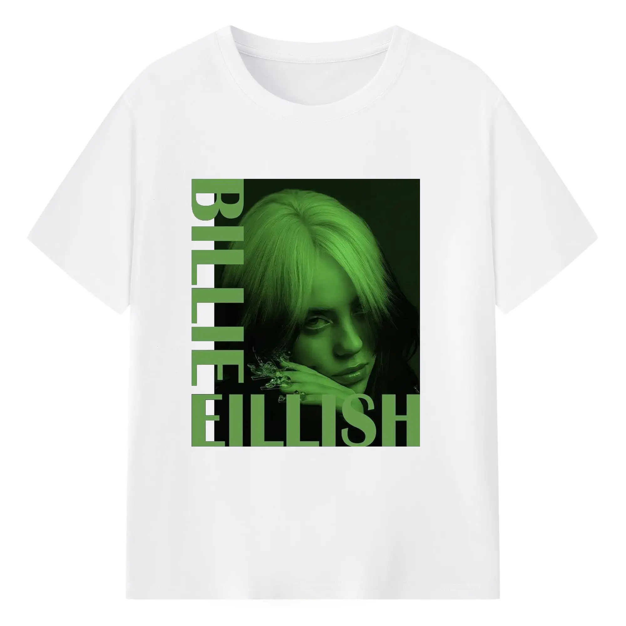 Billie Eilish Minimalist Color Block DIY - 180g Cotton T-Shirt With Front Heat Transfer Print – Soft, Lightweight, Fitted Design – Comfortable Casual Wear For Sports & Everyday Use
