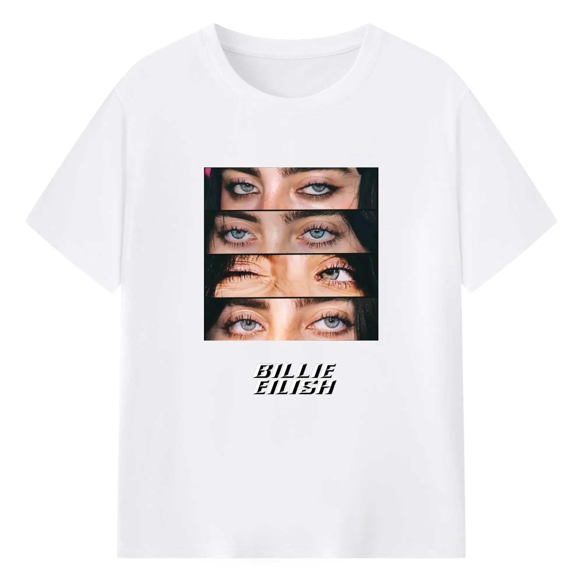 Billie Eilish Artistic Eye Collage DIY - 180g Cotton T-Shirt With Front Heat Transfer Print – Soft, Lightweight, Fitted Design – Comfortable Casual Wear For Sports & Everyday Use