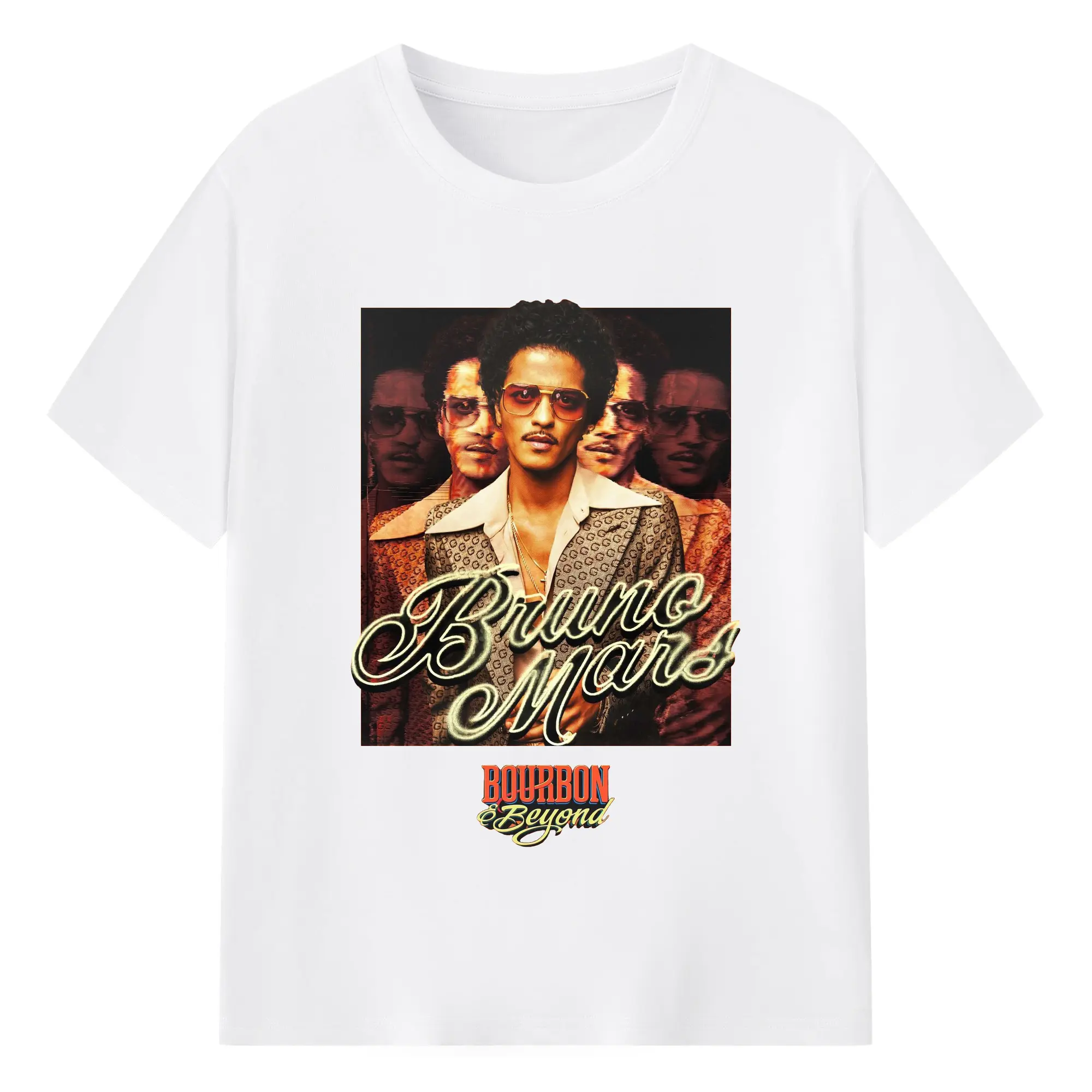 Bruno Mars Retro Soul Music Festival DIY - 180g Cotton T-Shirt With Front Heat Transfer Print – Soft, Lightweight, Fitted Design – Comfortable Casual Wear For Sports & Everyday Use