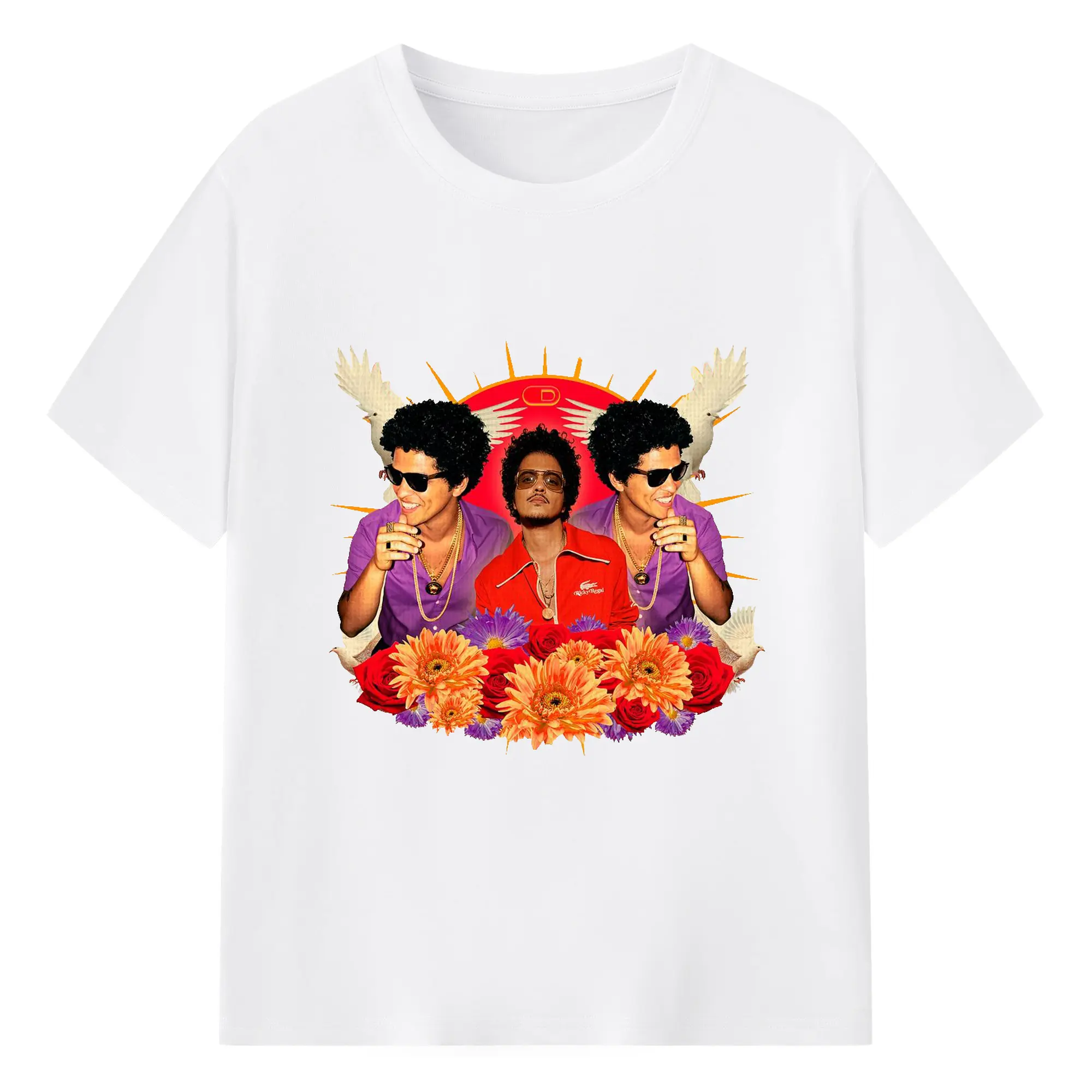 Bruno Mars Retro Funk Tropical DIY - 180g Cotton T-Shirt With Front Heat Transfer Print – Soft, Lightweight, Fitted Design – Comfortable Casual Wear For Sports & Everyday Use