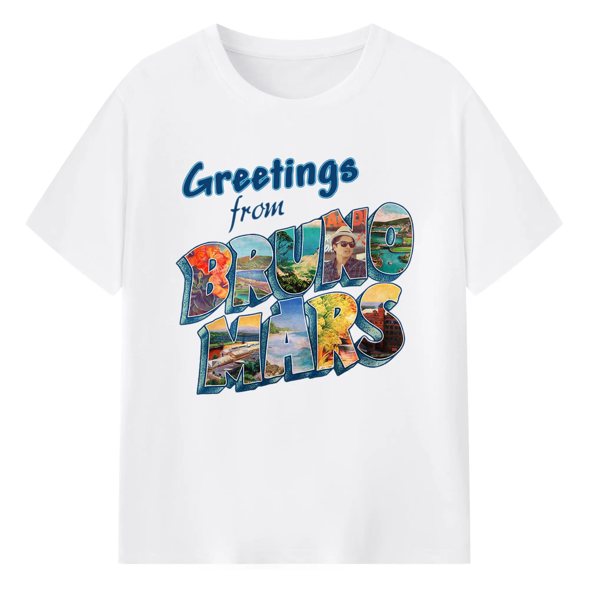 Bruno Mars Retro Travel Tropical DIY - 180g Cotton T-Shirt With Front Heat Transfer Print – Soft, Lightweight, Fitted Design – Comfortable Casual Wear For Sports & Everyday Use