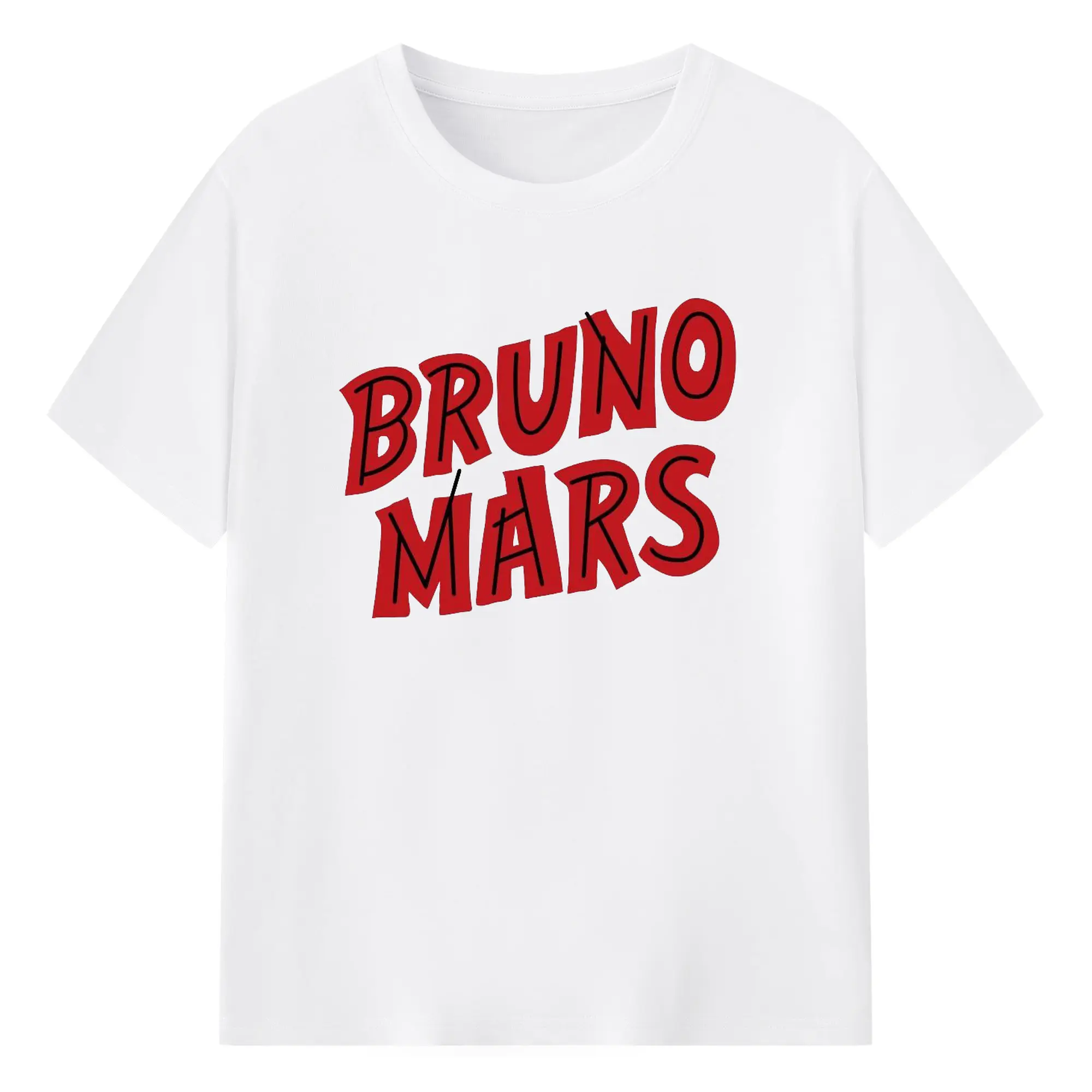 Bruno Mars Retro Cartoon Logo DIY - 180g Cotton T-Shirt With Front Heat Transfer Print – Soft, Lightweight, Fitted Design – Comfortable Casual Wear For Sports & Everyday Use