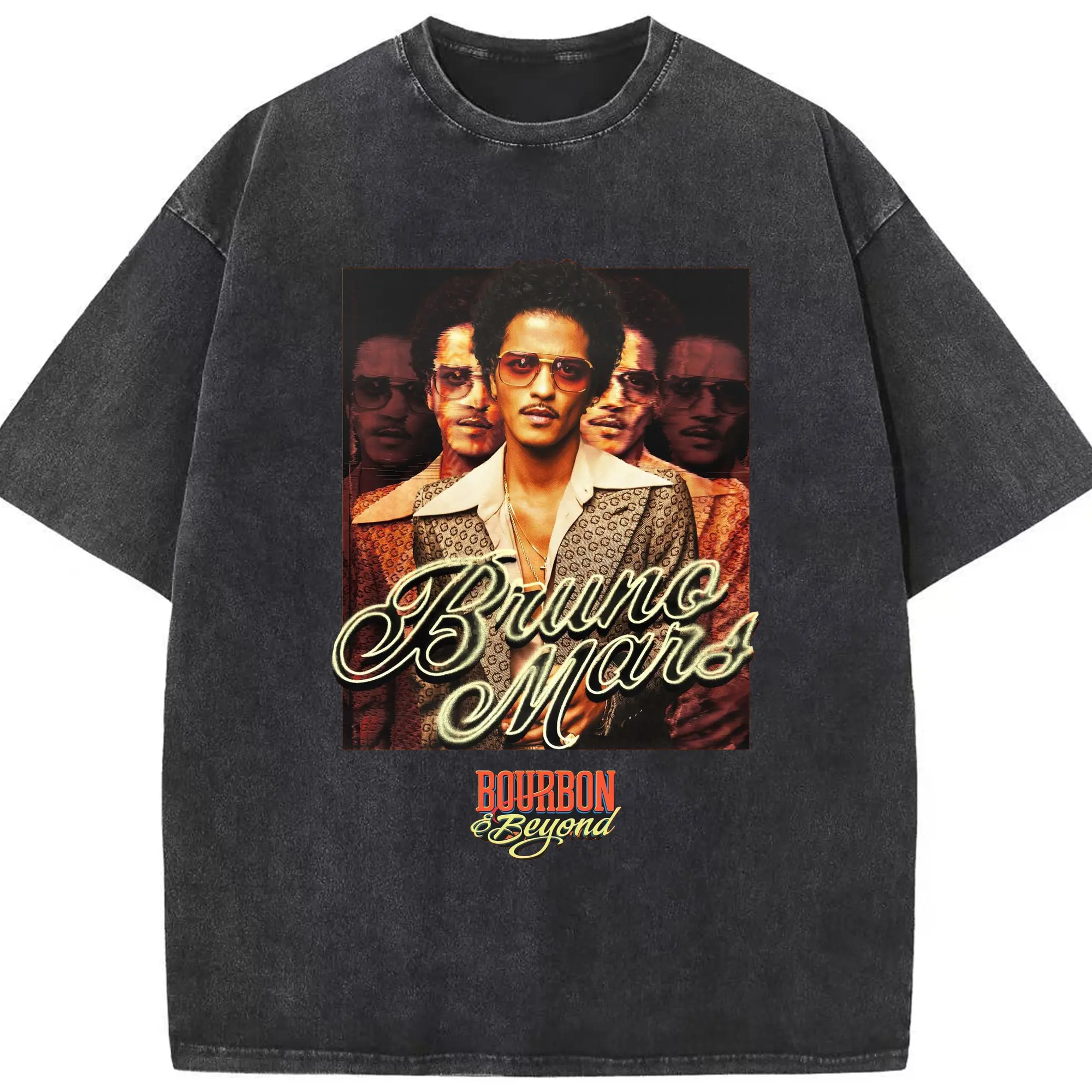 Bruno Mars Retro Soul Music Festival DIY - Washed Vintage Look 230g Cotton Oversized T-Shirt With Front Heat Transfer Print – Soft, Lightweight, Stylish Fit – Comfortable Casual Wear For Sports & Everyday Use