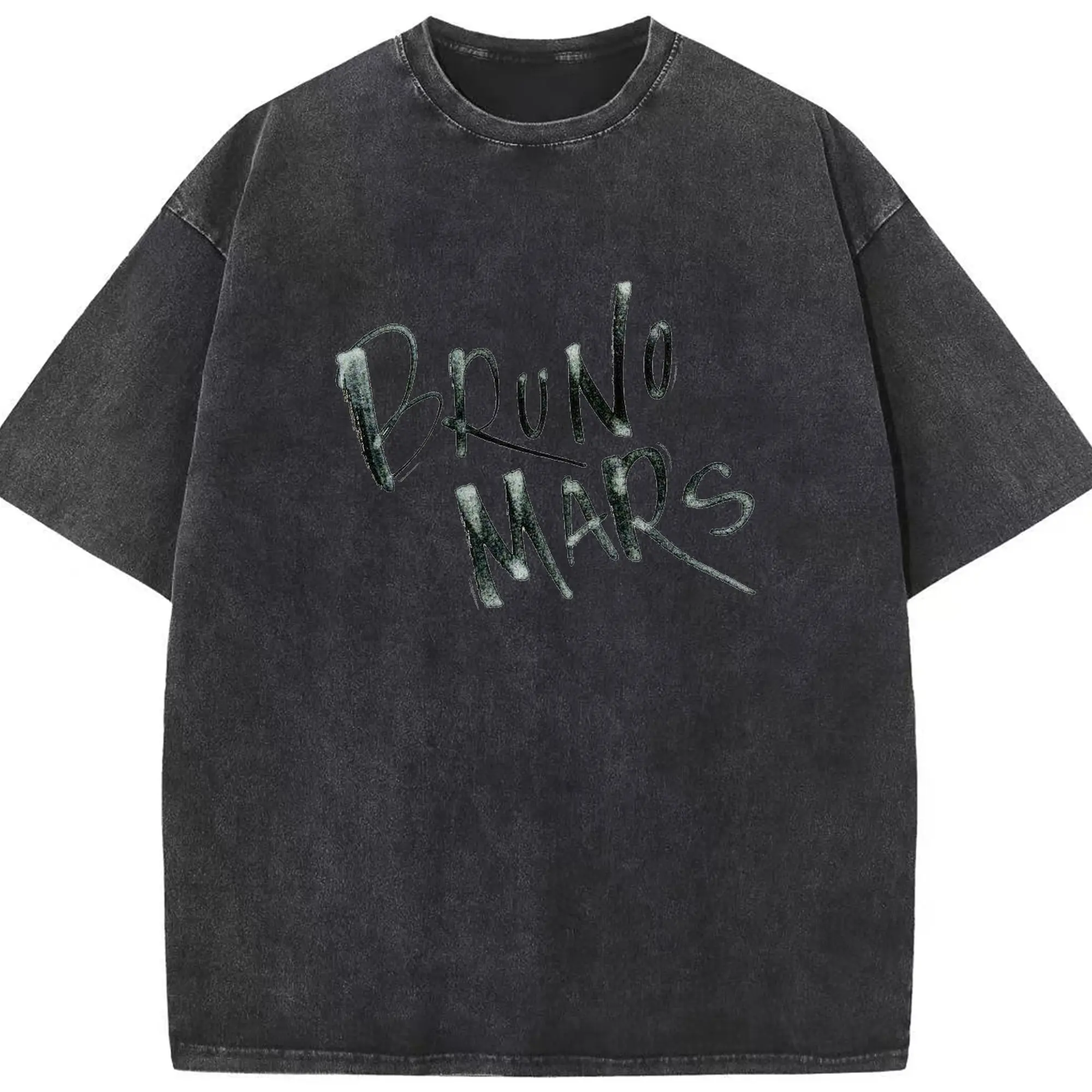 Bruno Mars Retro Handwritten Art DIY - Washed Vintage Look 230g Cotton Oversized T-Shirt With Front Heat Transfer Print – Soft, Lightweight, Stylish Fit – Comfortable Casual Wear For Sports & Everyday Use