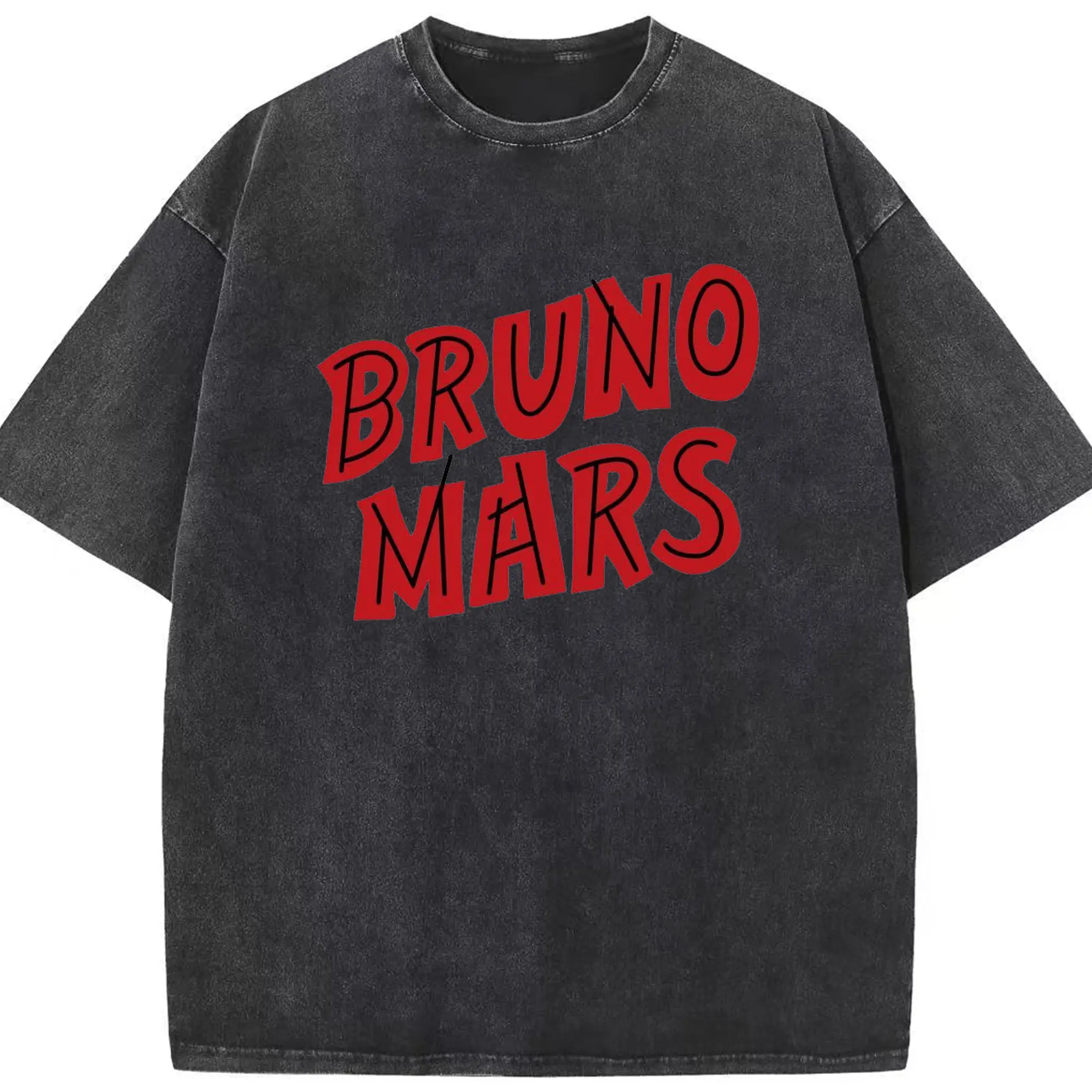 Bruno Mars Retro Cartoon Logo DIY - Washed Vintage Look 230g Cotton Oversized T-Shirt With Front Heat Transfer Print – Soft, Lightweight, Stylish Fit – Comfortable Casual Wear For Sports & Everyday Use