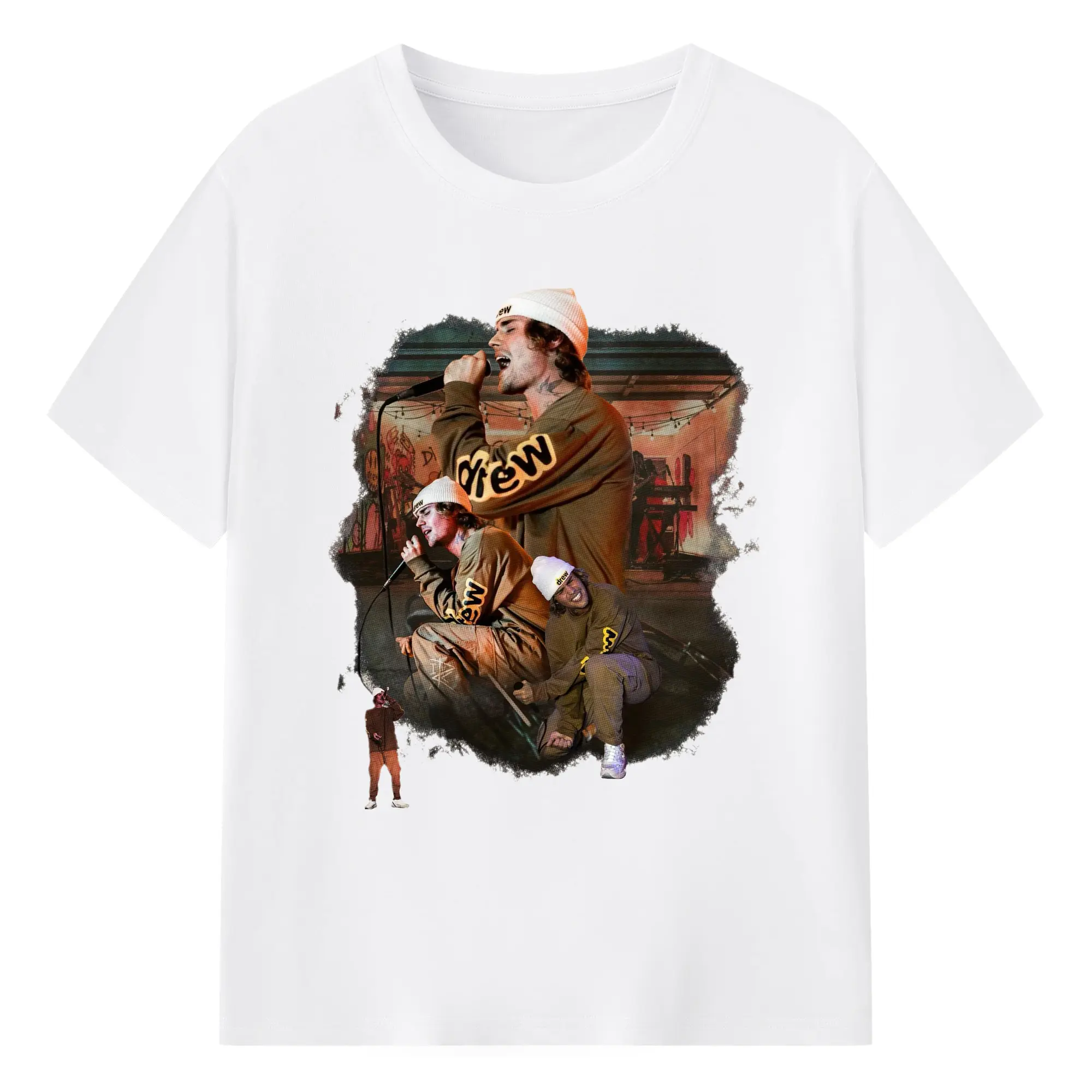 Justin Bieber Drew Retro Stage DIY - 180g Cotton T-Shirt With Front Heat Transfer Print – Soft, Lightweight, Fitted Design – Comfortable Casual Wear For Sports & Everyday Use