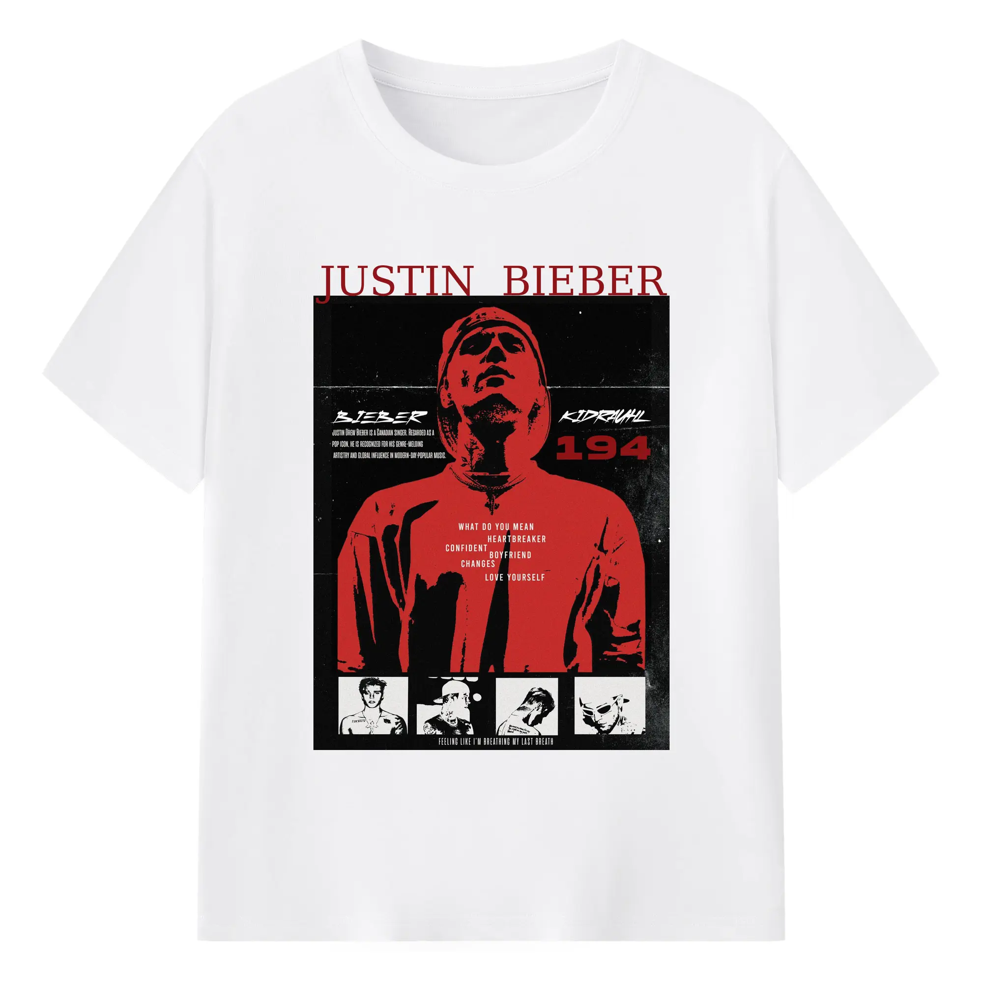 Justin Bieber Pop Music-Themed Aesthetics DIY - 180g Cotton T-Shirt With Front Heat Transfer Print – Soft, Lightweight, Fitted Design – Comfortable Casual Wear For Sports & Everyday Use