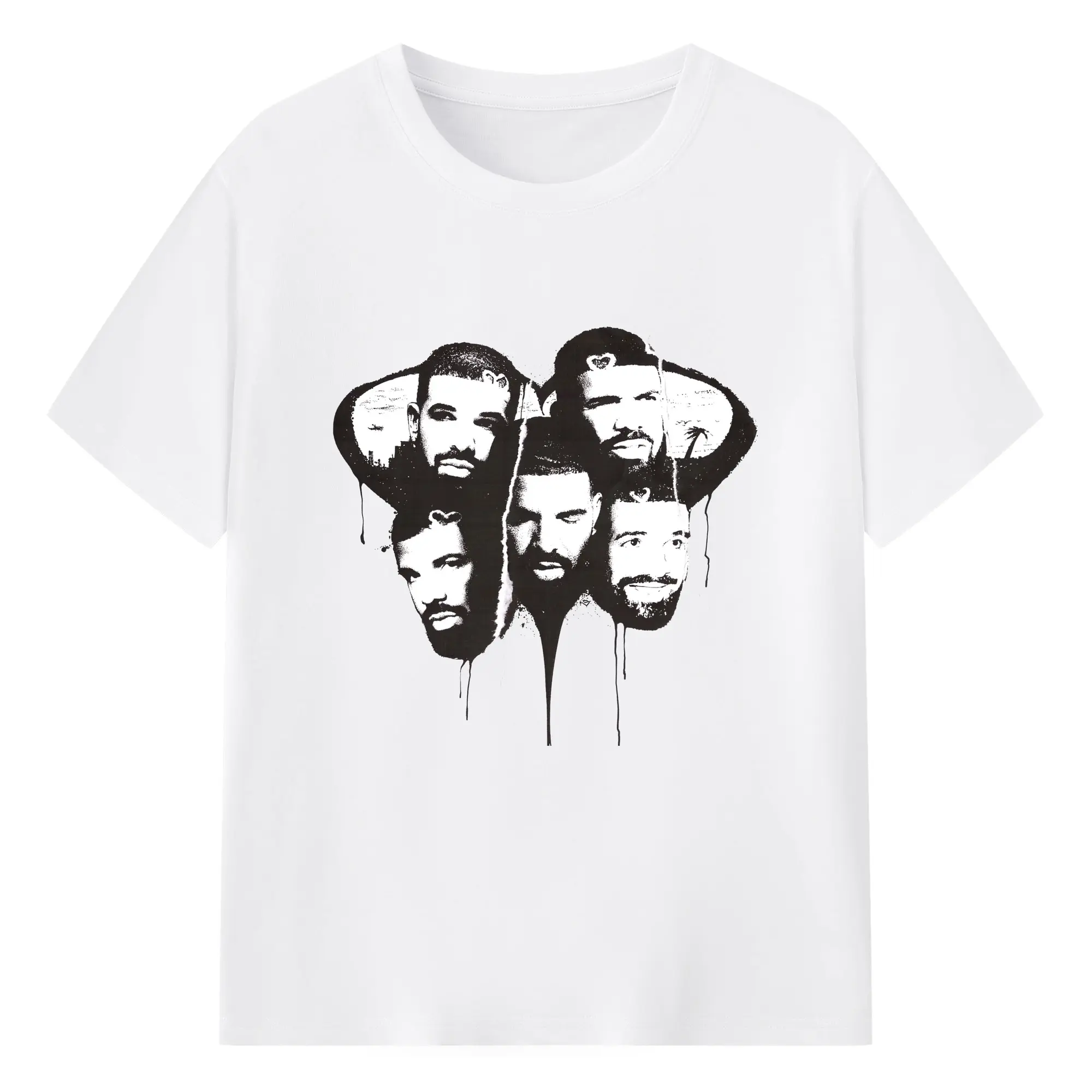 Drake Black & White Art Collage DIY - 180g Cotton T-Shirt With Front Heat Transfer Print – Soft, Lightweight, Fitted Design – Comfortable Casual Wear For Sports & Everyday Use