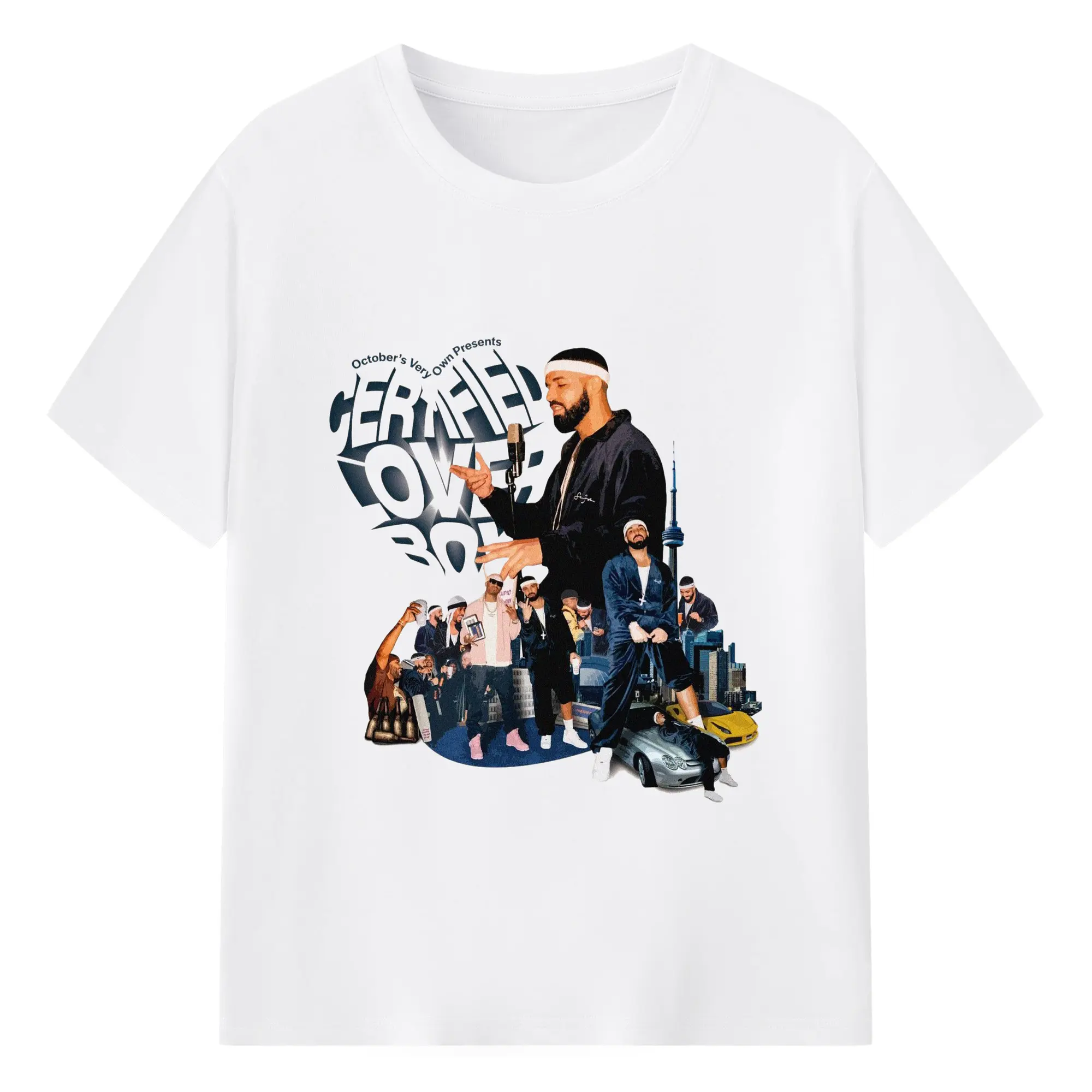 Drake Certified Lover Boy Retro Hip-Hop DIY - 180g Cotton T-Shirt With Front Heat Transfer Print – Soft, Lightweight, Fitted Design – Comfortable Casual Wear For Sports & Everyday Use