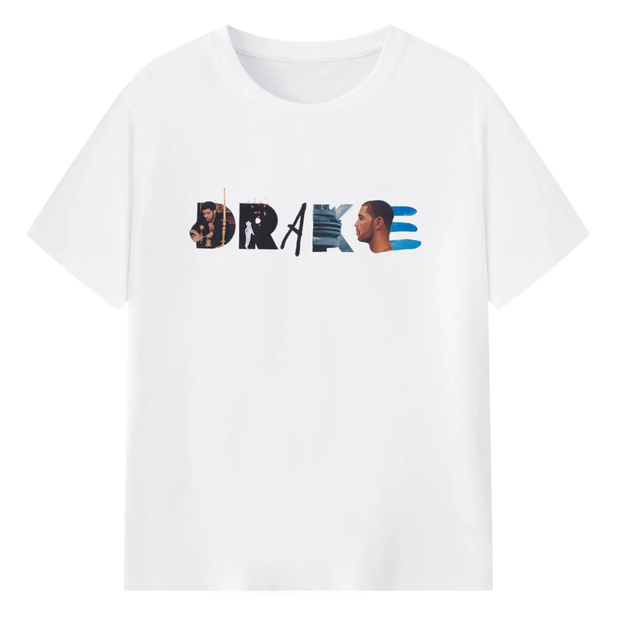 Drake-Inspired Art Collage Trend DIY - 180g Cotton T-Shirt With Front Heat Transfer Print – Soft, Lightweight, Fitted Design – Comfortable Casual Wear For Sports & Everyday Use