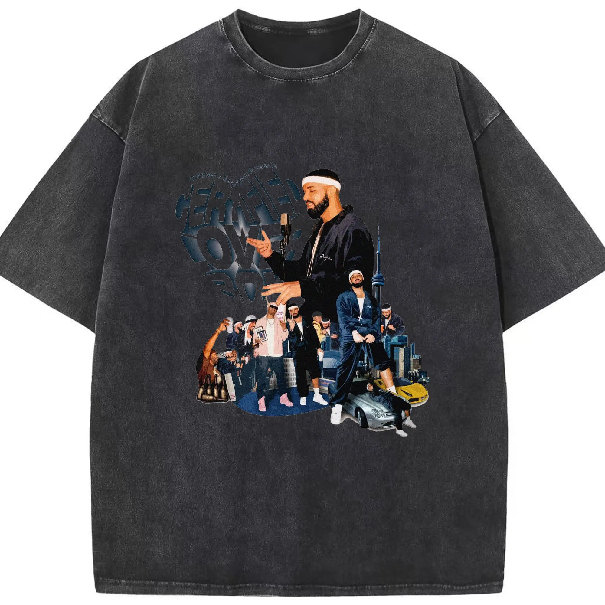 Drake Certified Lover Boy Retro Hip-Hop DIY - Washed Vintage Look 230g Cotton Oversized T-Shirt With Front Heat Transfer Print – Soft, Lightweight, Stylish Fit – Comfortable Casual Wear For Sports & Everyday Use