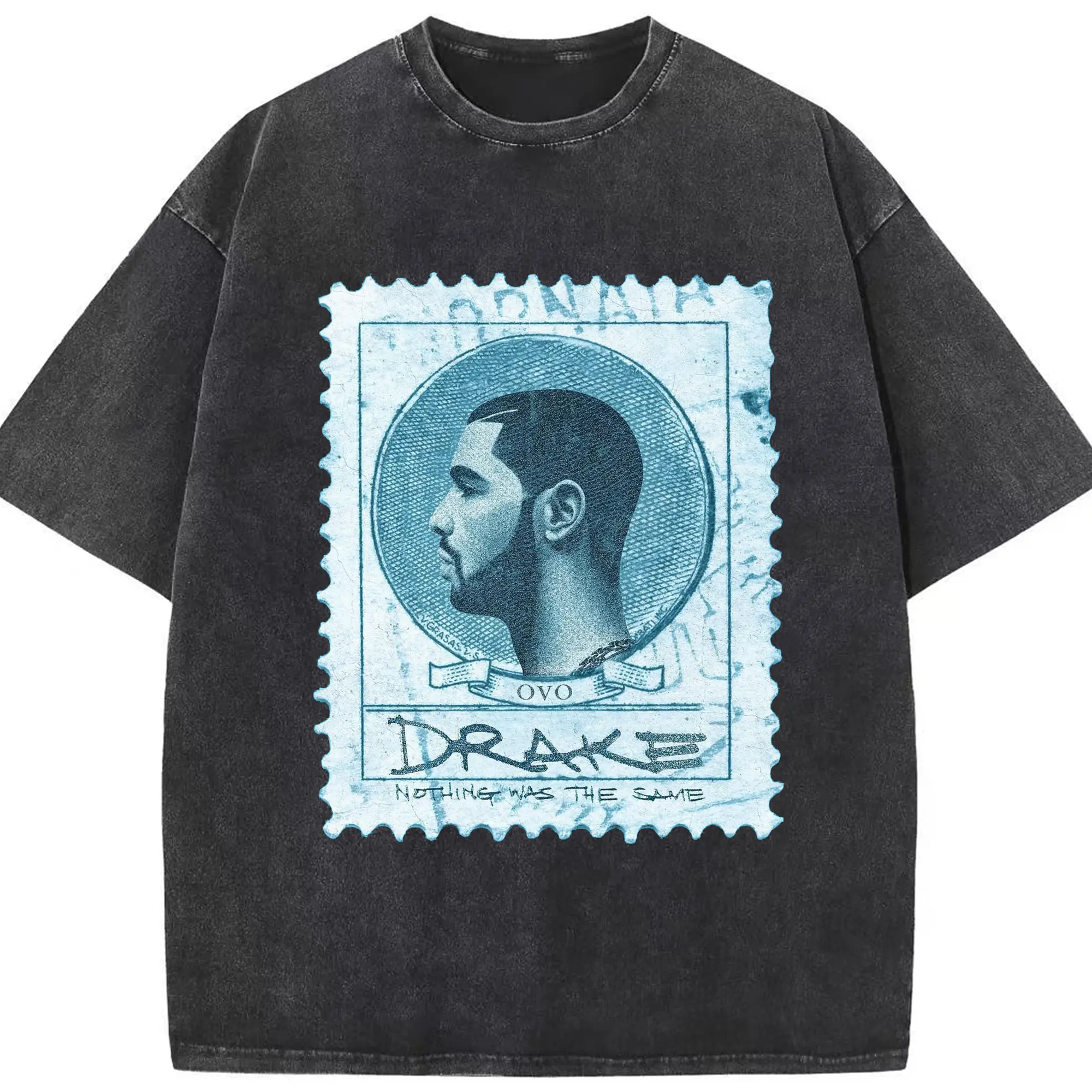 Drake Retro Stamp《Nothing Was the Same》DIY - Washed Vintage Look 230g Cotton Oversized T-Shirt With Front Heat Transfer Print – Soft, Lightweight, Stylish Fit – Comfortable Casual Wear For Sports & Everyday Use