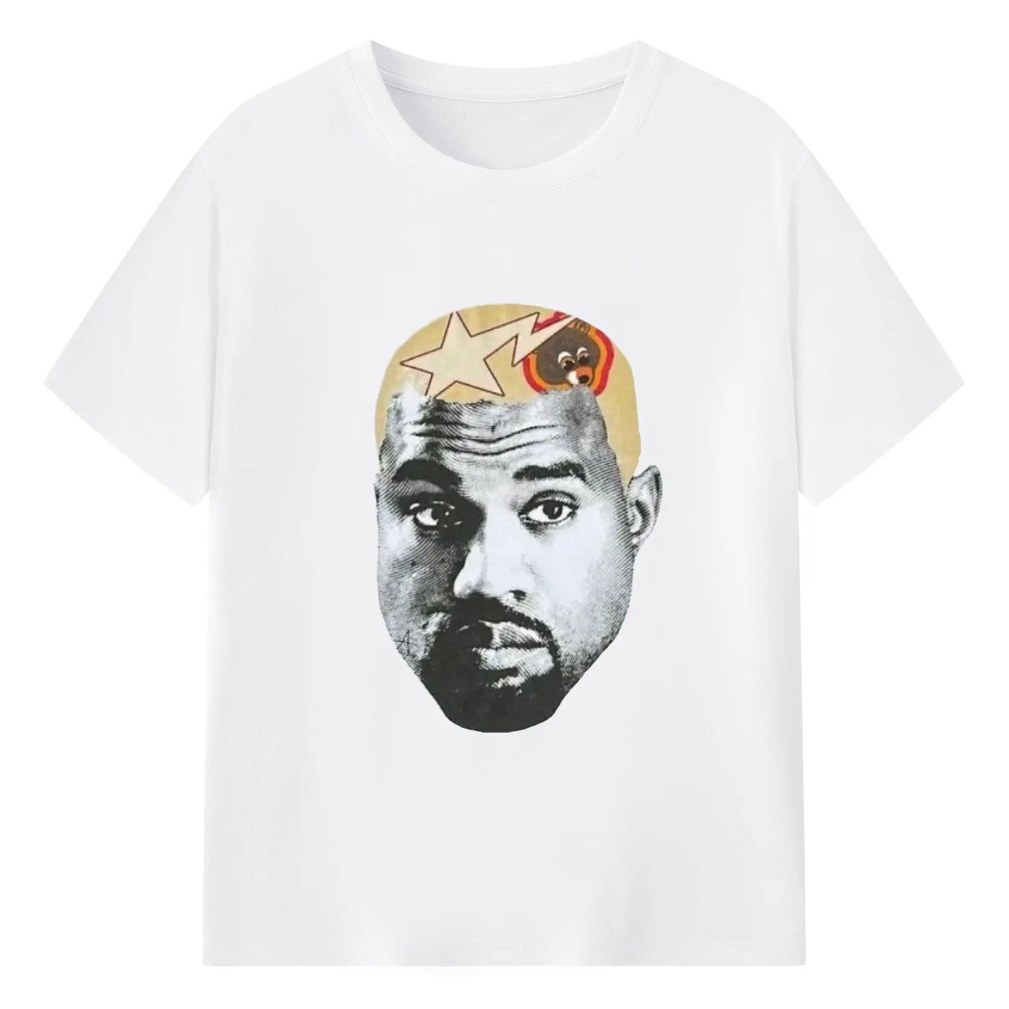 Kanye West Art Collage Cartoon DIY - 180g Cotton T-Shirt With Front Heat Transfer Print – Soft, Lightweight, Fitted Design – Comfortable Casual Wear For Sports & Everyday Use
