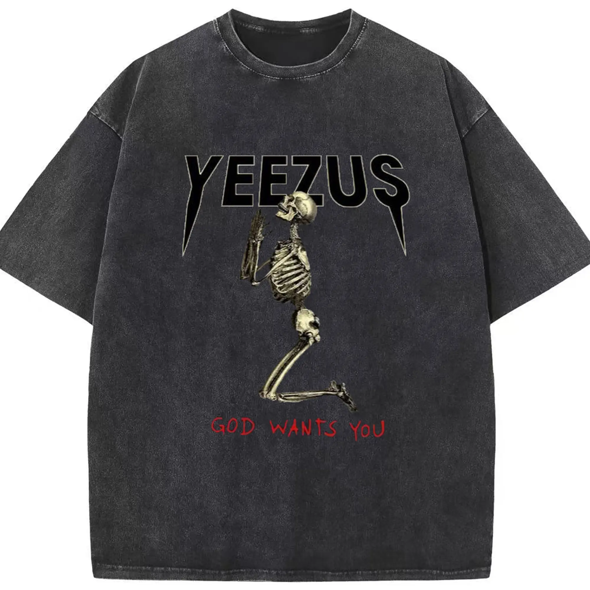 Kanye West YEEZUS Dark Religious DIY - Washed Vintage Look 230g Cotton Oversized T-Shirt With Front Heat Transfer Print – Soft, Lightweight, Stylish Fit – Comfortable Casual Wear For Sports & Everyday Use