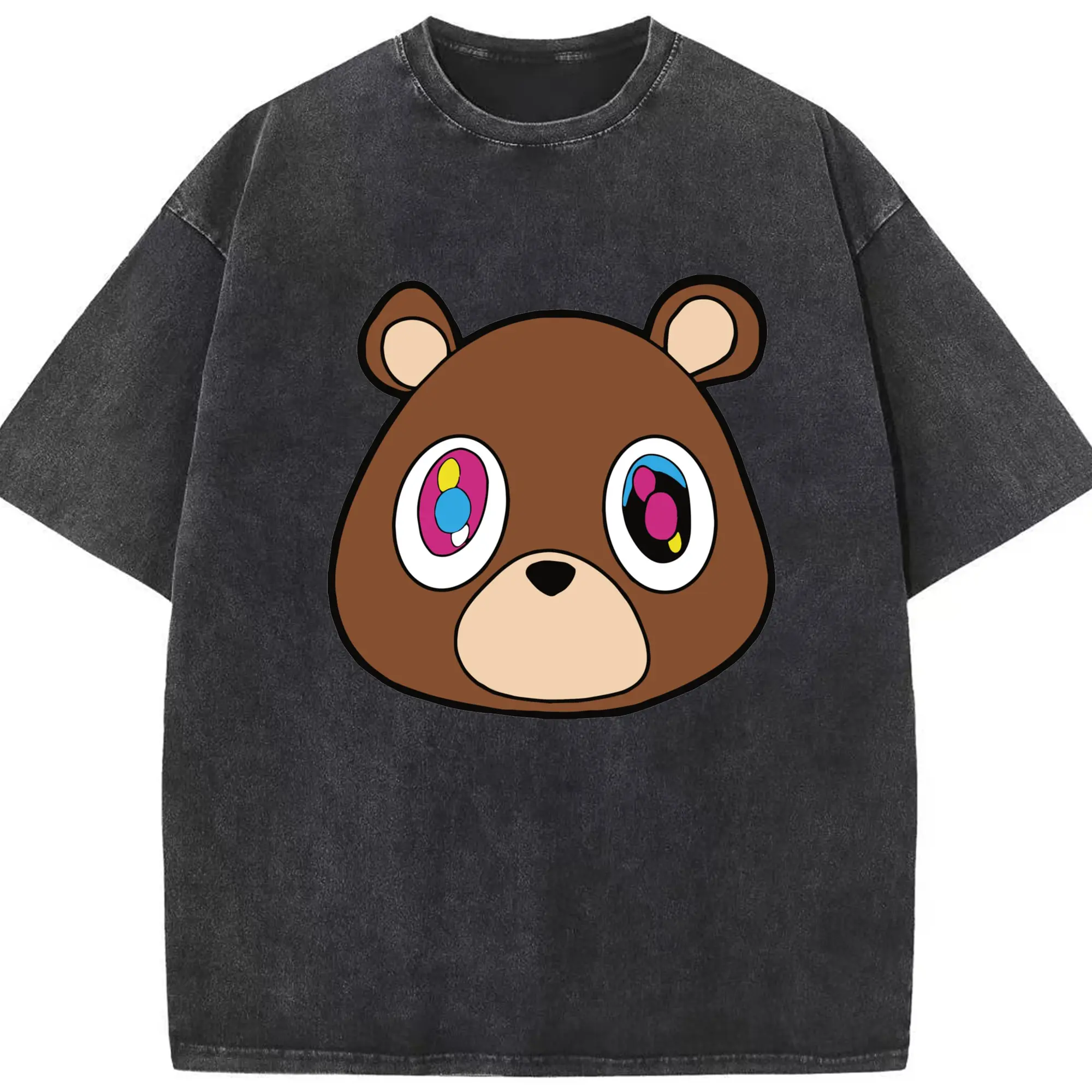Kanye West Cartoon Pop Art Bear DIY - Washed Vintage Look 230g Cotton Oversized T-Shirt With Front Heat Transfer Print – Soft, Lightweight, Stylish Fit – Comfortable Casual Wear For Sports & Everyday Use