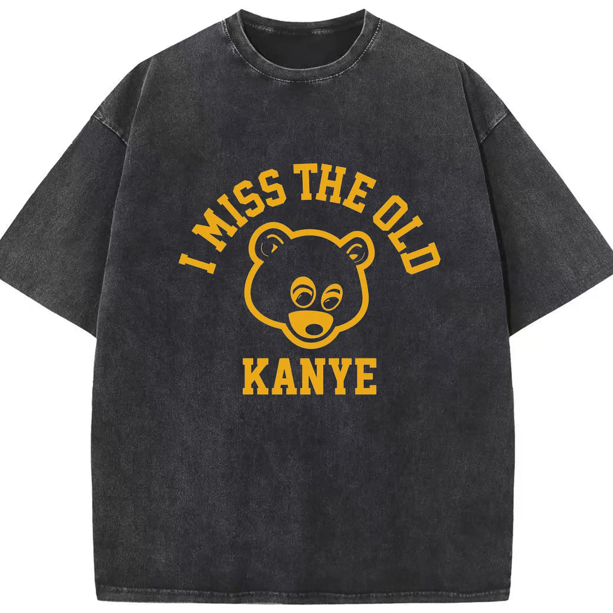 “I Miss The Old Kanye” Retro College Dropout Bear DIY - Washed Vintage Look 230g Cotton Oversized T-Shirt With Front Heat Transfer Print – Soft, Lightweight, Stylish Fit – Comfortable Casual Wear For Sports & Everyday Use