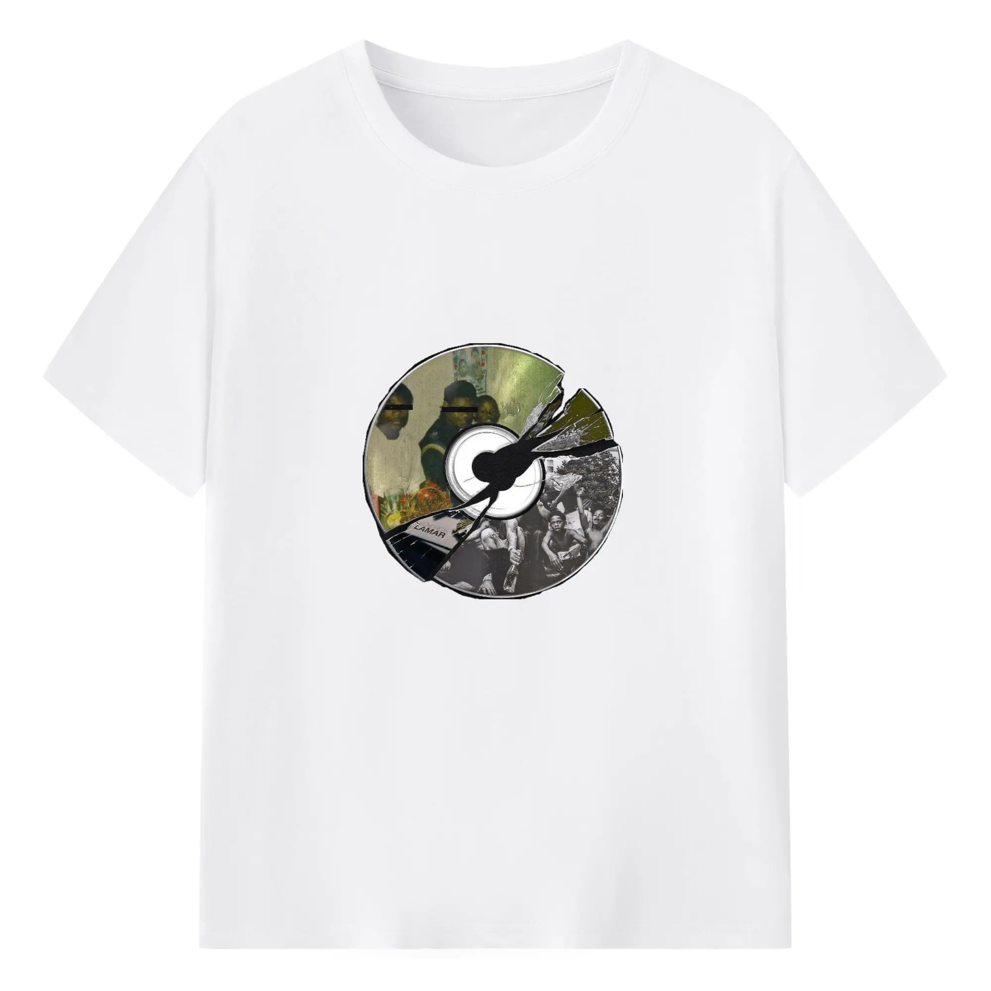 Kendrick Lamar Retro CD Collage DIY - 180g Cotton T-Shirt With Front Heat Transfer Print – Soft, Lightweight, Fitted Design – Comfortable Casual Wear For Sports & Everyday Use