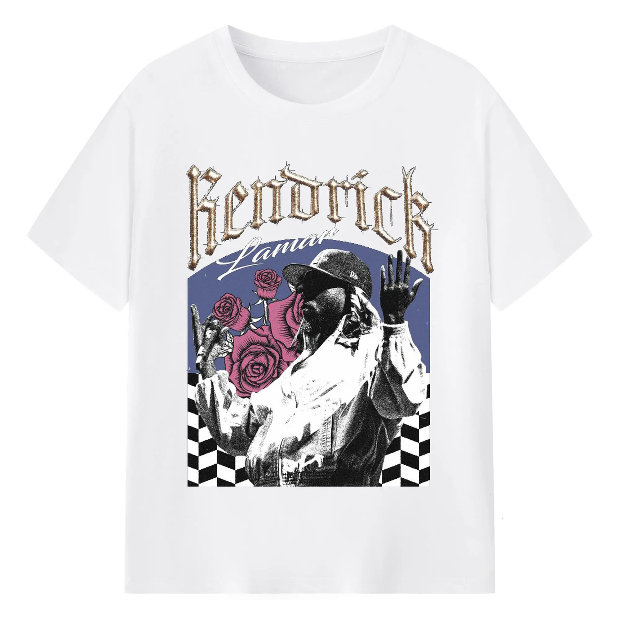 Kendrick Lamar Retro Gothic Rose Hip-Hop DIY - 180g Cotton T-Shirt With Front Heat Transfer Print – Soft, Lightweight, Fitted Design – Comfortable Casual Wear For Sports & Everyday Use
