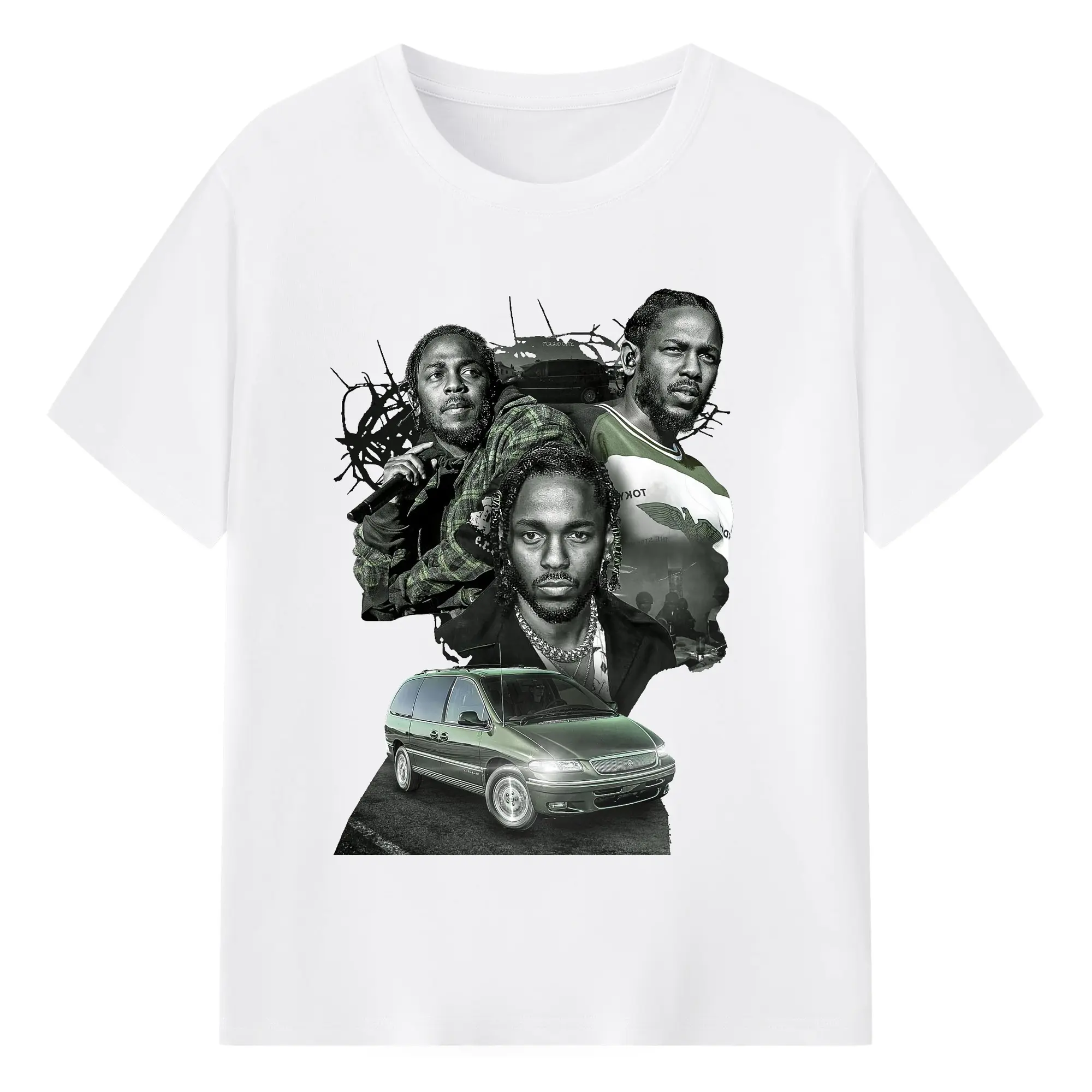 Kendrick Lamar-Inspired Retro Street Hip-Hop Trend DIY - 180g Cotton T-Shirt With Front Heat Transfer Print – Soft, Lightweight, Fitted Design – Comfortable Casual Wear For Sports & Everyday Use