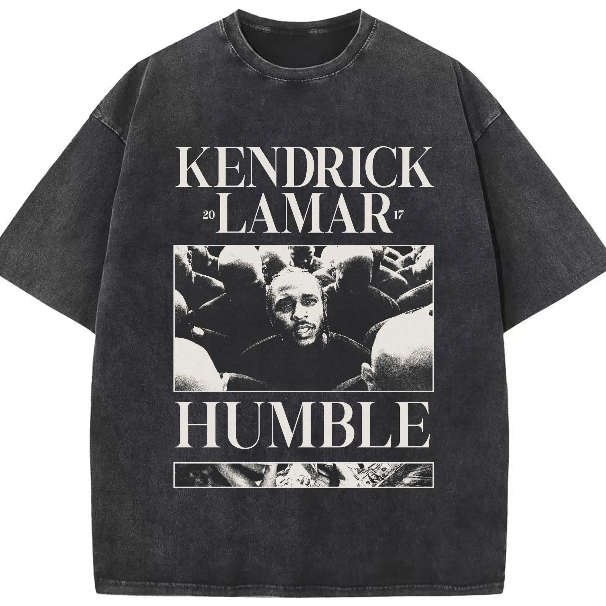 Kendrick Lamar《HUMBLE.》Retro Hip-Hop DIY - Washed Vintage Look 230g Cotton Oversized T-Shirt With Front Heat Transfer Print – Soft, Lightweight, Stylish Fit – Comfortable Casual Wear For Sports & Everyday Use