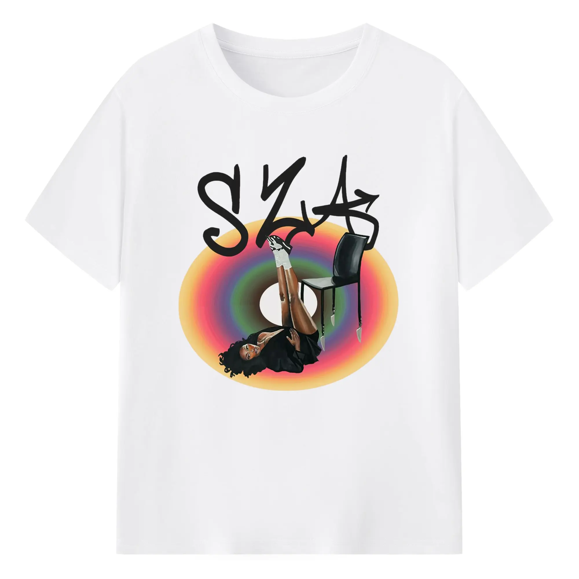 “SZA Rainbow Gradient” Music Art DIY Shirt - 180g Cotton T-Shirt With Front Heat Transfer Print – Soft, Lightweight, Fitted Design – Comfortable Casual Wear For Sports & Everyday Use