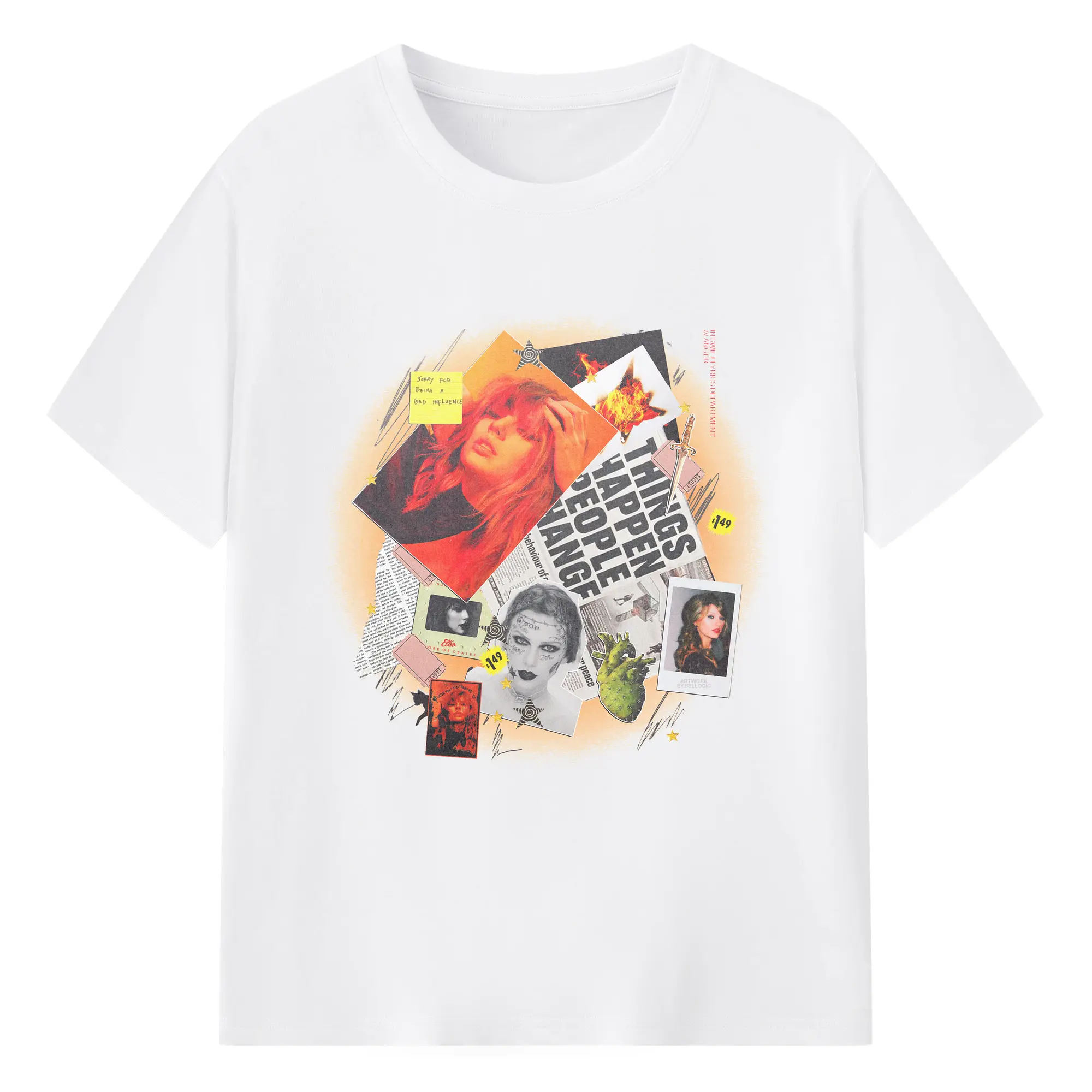 Taylor Swift Vintage Collage Dark Romantic DIY - 180g Cotton T-Shirt With Front Heat Transfer Print – Soft, Lightweight, Fitted Design – Comfortable Casual Wear For Sports & Everyday Use