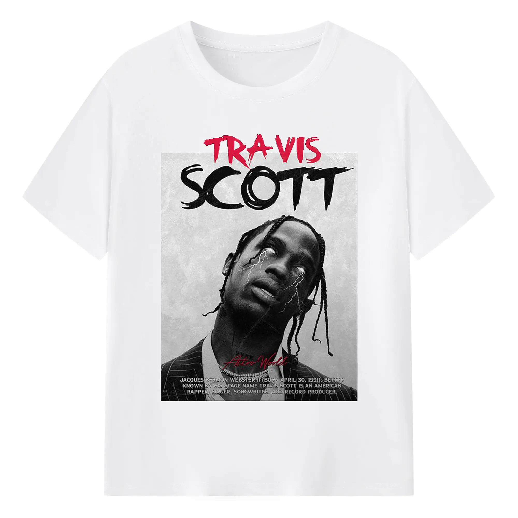 Travis Scott ASTROWORLD Vintage Dark DIY - 180g Cotton T-Shirt With Front Heat Transfer Print – Soft, Lightweight, Fitted Design – Comfortable Casual Wear For Sports & Everyday Use