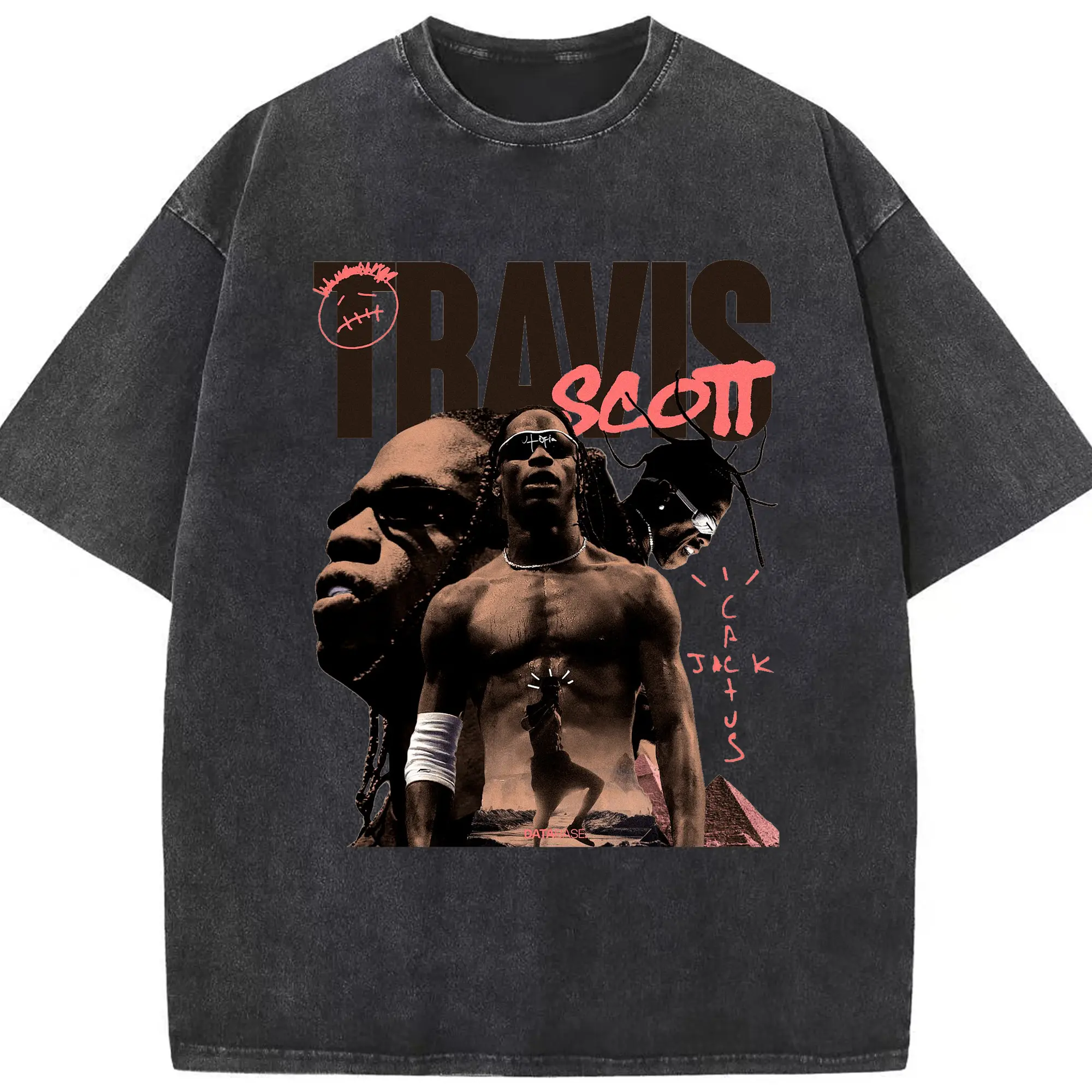 Travis Scott Cactus Jack Vintage Collage DIY - Washed Vintage Look 230g Cotton Oversized T-Shirt With Front Heat Transfer Print – Soft, Lightweight, Stylish Fit – Comfortable Casual Wear For Sports & Everyday Use