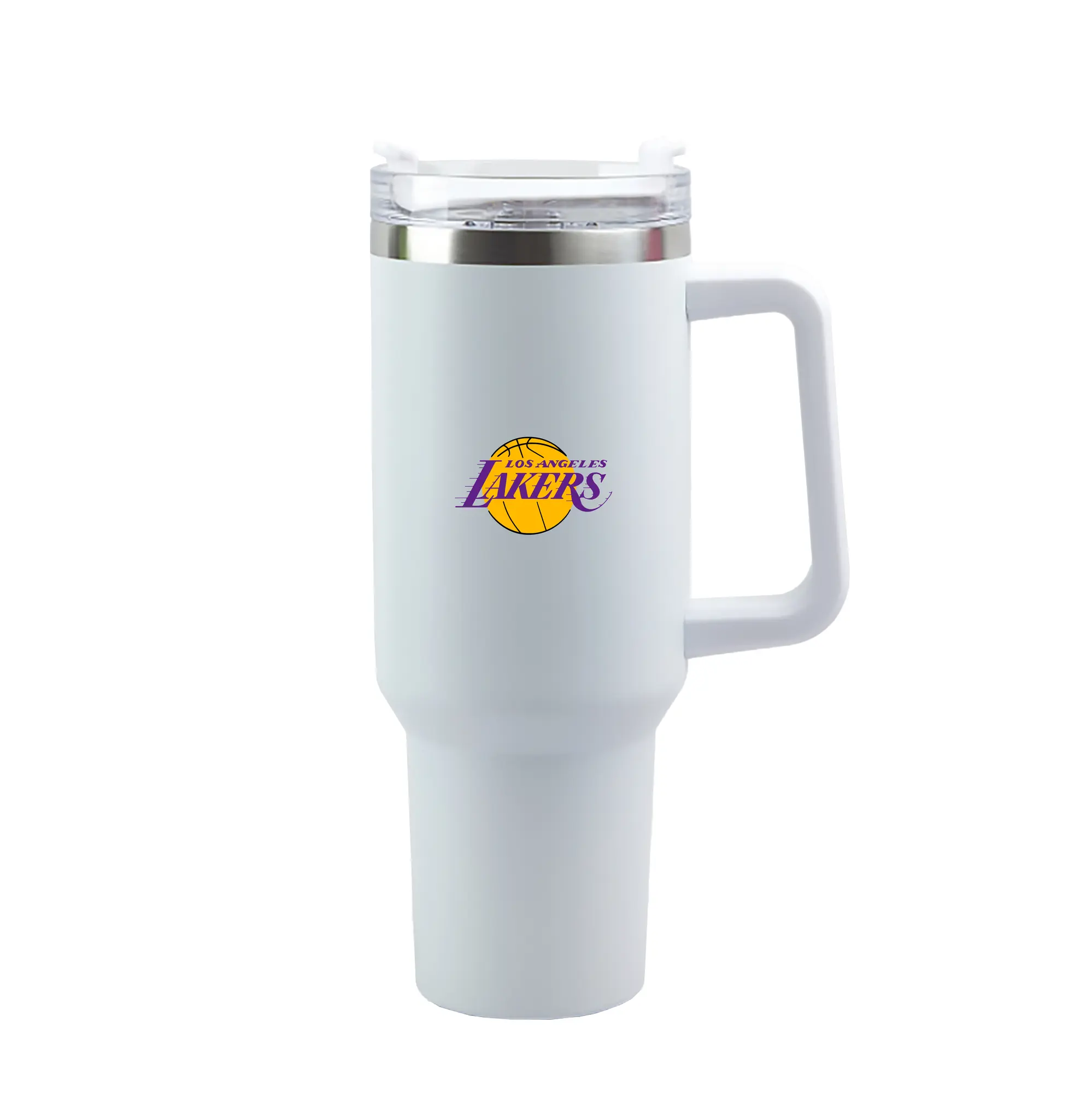 Los Angeles Lakers Team Logo - 40oz Handle Car Tumbler – Durable Stainless Steel Travel Mug With UV Print – Double Wall Insulated, Fits Most Car Cup Holders