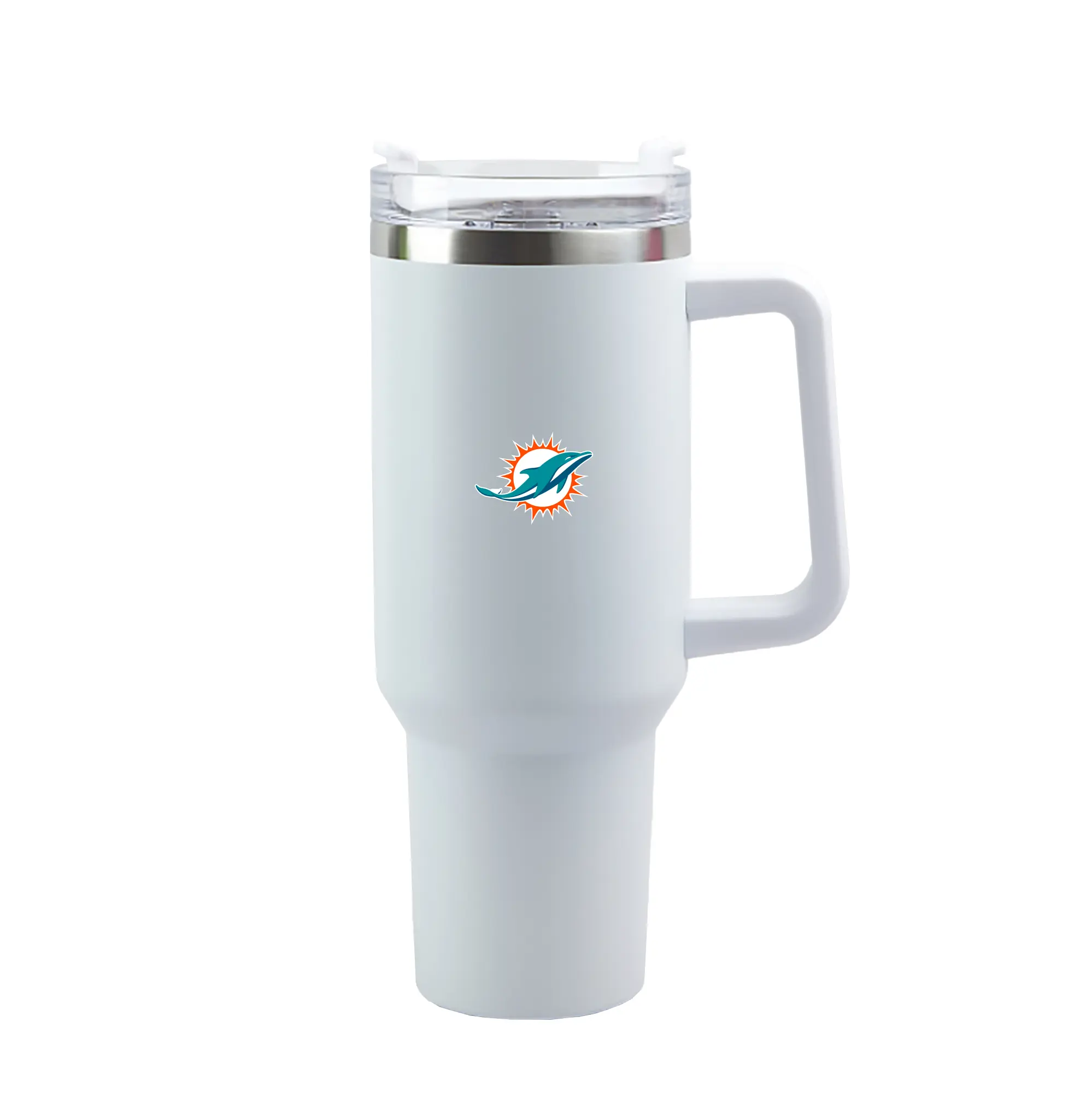 Miami Dolphins Team Logo - 40oz Handle Car Tumbler – Durable Stainless Steel Travel Mug With UV Print – Double Wall Insulated, Fits Most Car Cup Holders